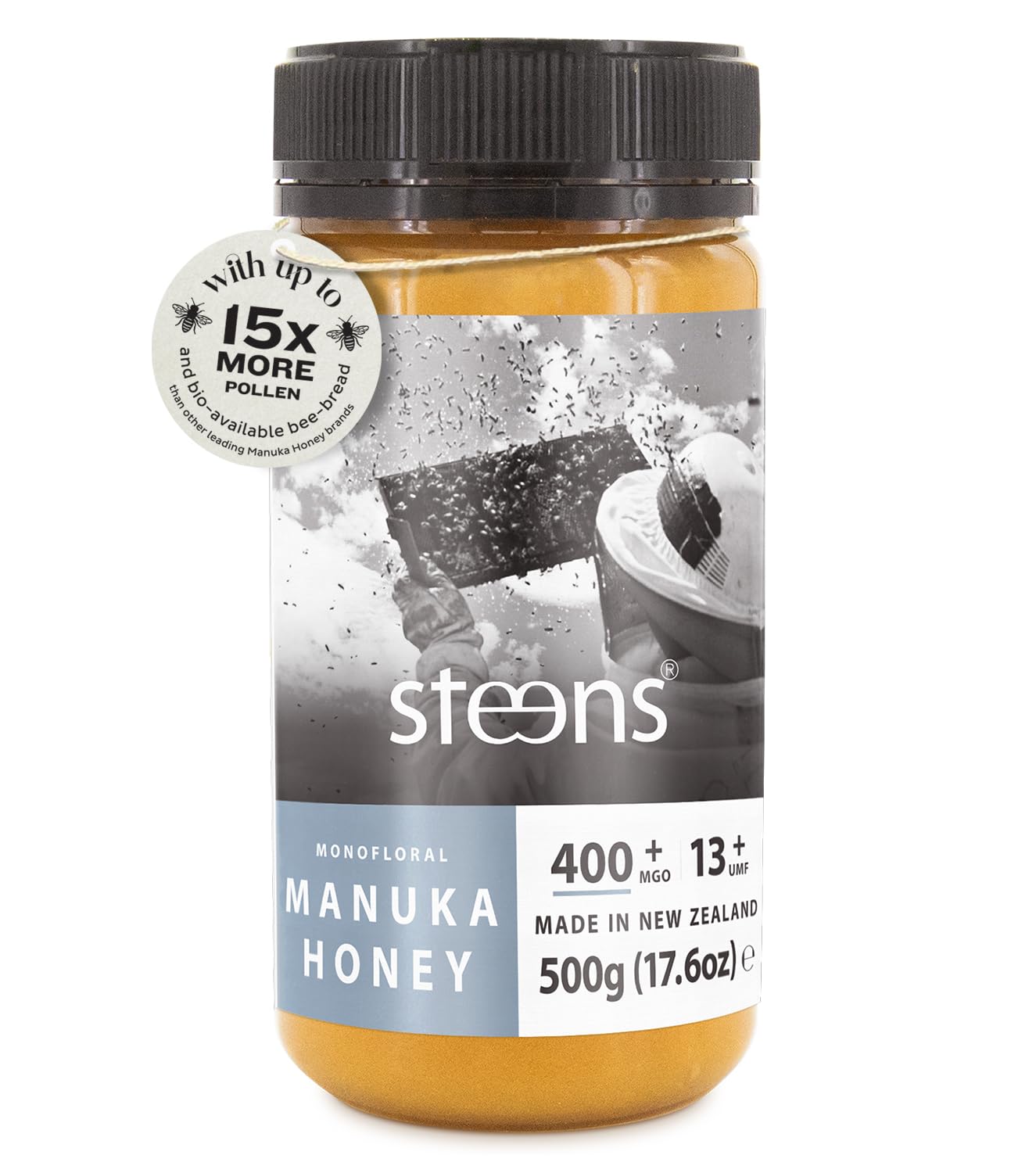 Steens Manuka Honey - MGO 400+ - Pure & Raw 100% Certified UMF 13+ Manuka Honey - Bottled and Sealed in New Zealand - 500g