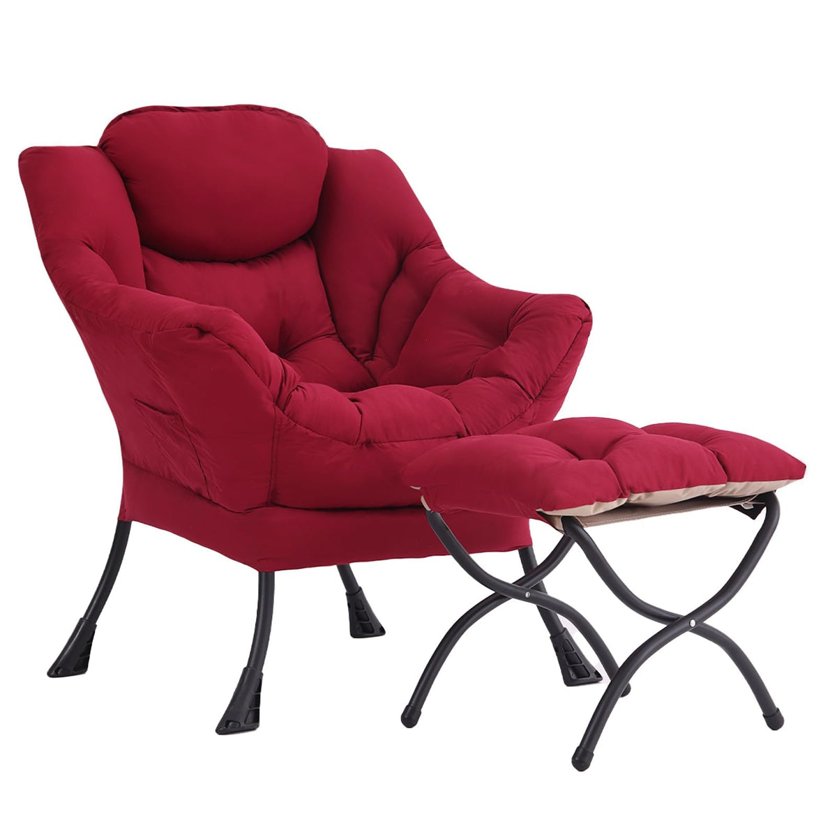 YOTATING Modern Lazy Chair with Ottoman, Accent Contemporary Lounge Leisure Upholstered Sofa Set with Armrests and a Side Pocket