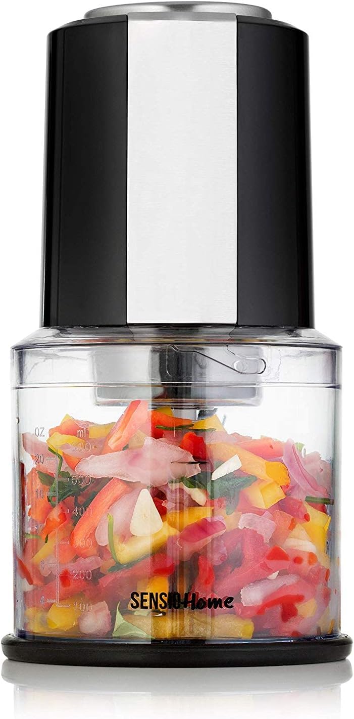 Sensio Home Mini Food Chopper Processor ? Electric Dicer, Onion and Other Vegetables - 600ml Blender Bowl and Quad Durable Stainless-Steel Blades ?