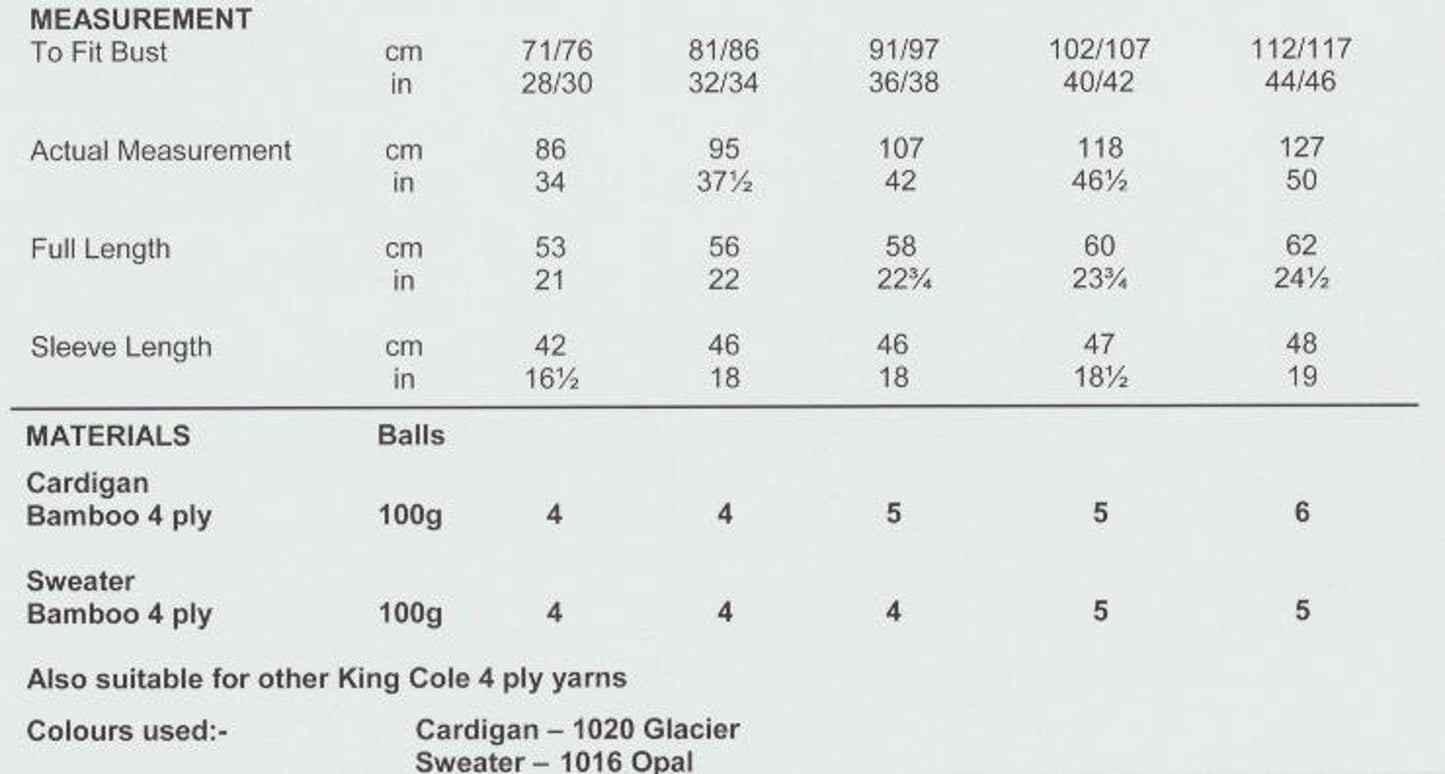 King Cole 4 Ply Pattern - 3921 Womens Cable Knit Cardigan and Jumper by King Cole