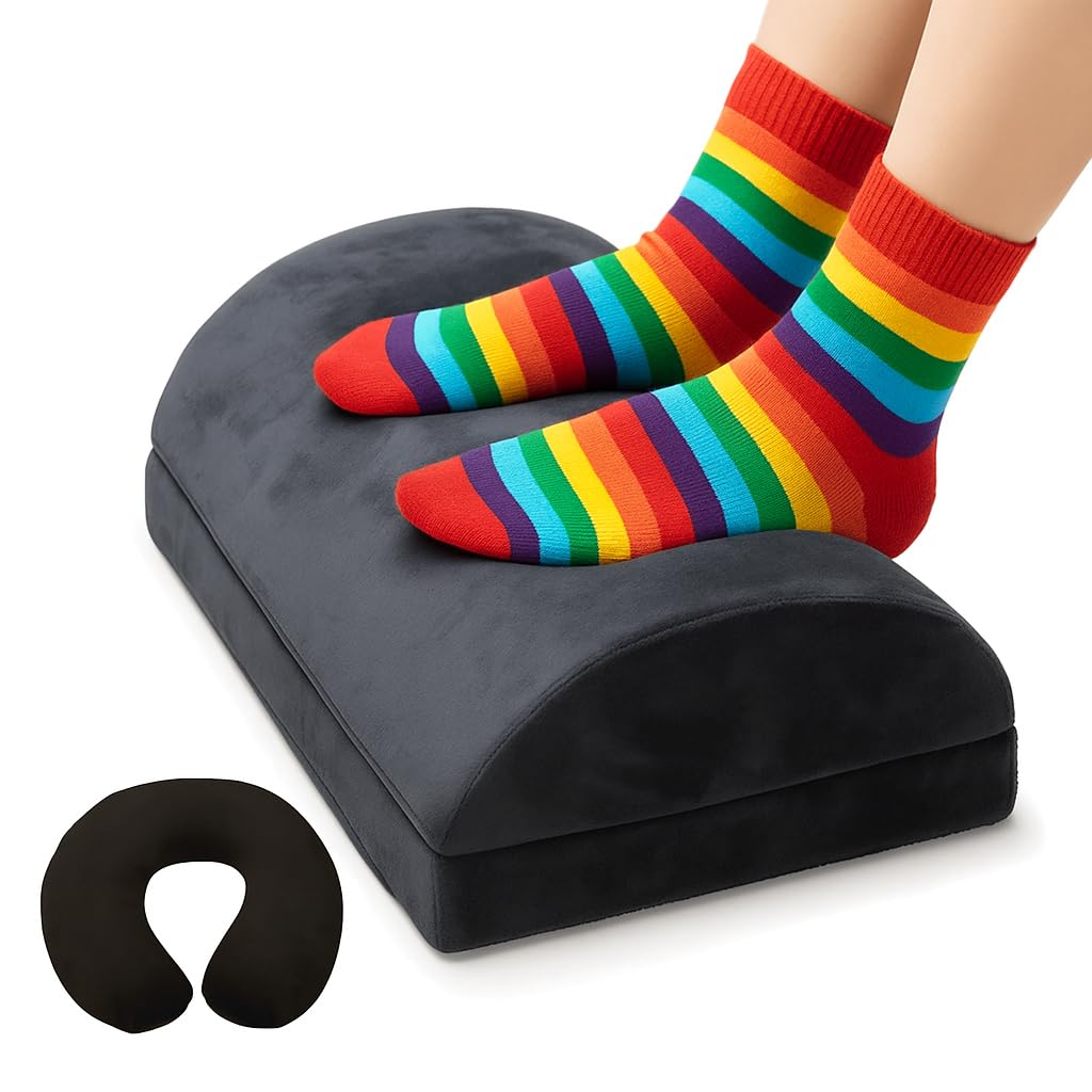 Eliteva Adjustable Foot Rest Under Desk & Neck Pillow, Memory Foam Pillow, Ergonomic Desk Foot Rest with 2 Optional Height for Home & Office