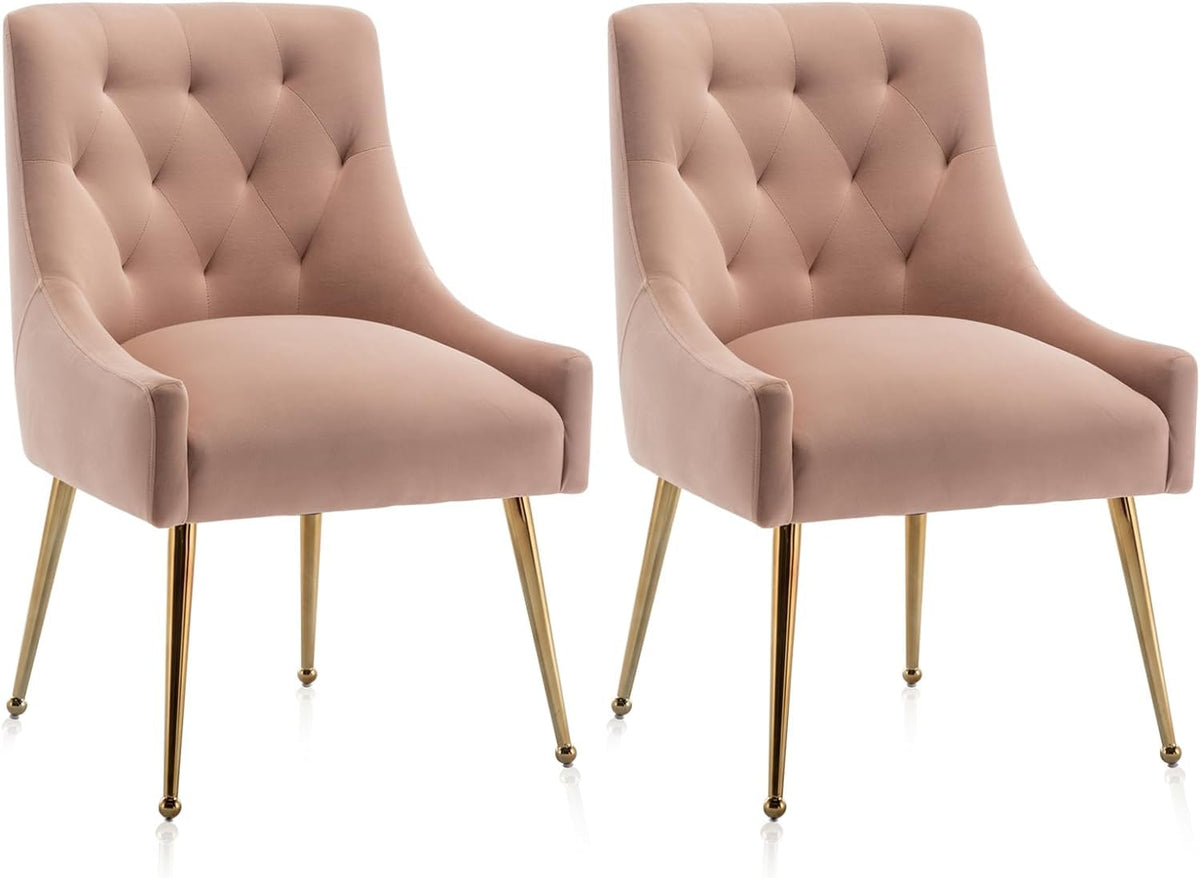 SEYNAR Dining Chair Set of 2,Modern Velvet Dining Chairs with Gold Legs,Elegant Tufted Accent Chairs for Reception, Living Room or Study Room