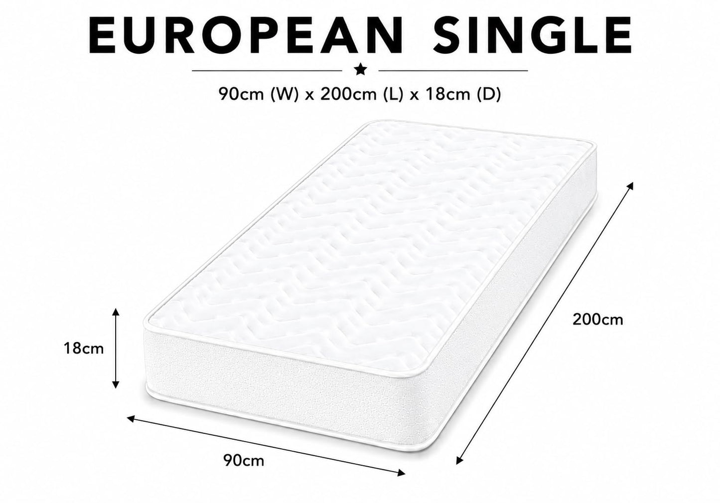 Starlight Beds White Chevron European Single Hybrid Mattress