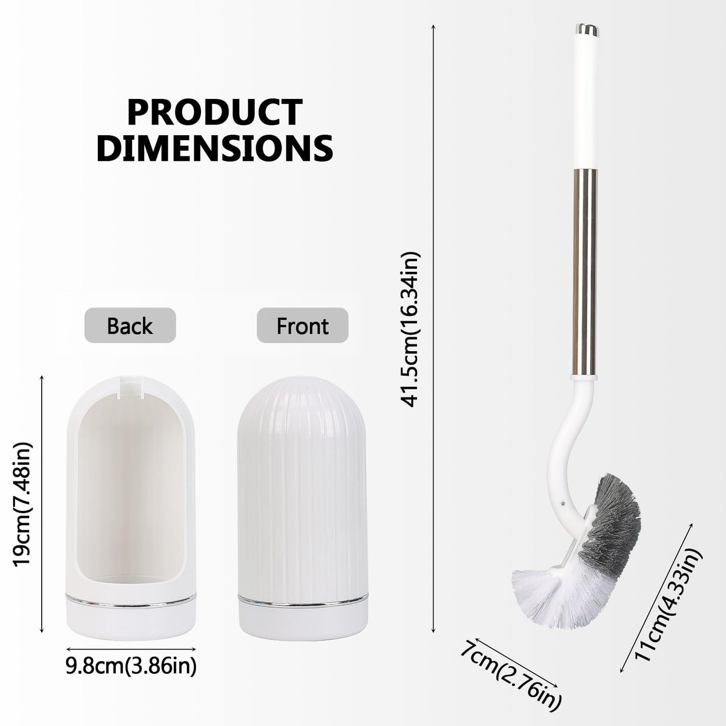 Toilet Brush, Toilet Brushes with Holders, Curved Toilet Brush with Edge Cleaner, Stainless Steel & Plastic Handle, Bathroom Cleaning Brush