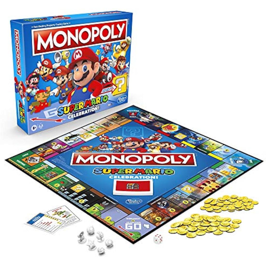 Monopoly Super Mario Celebration Edition Board Game for Super Mario Fans for Ages 8 and Up With Video Game Sound Effects, Multicolor