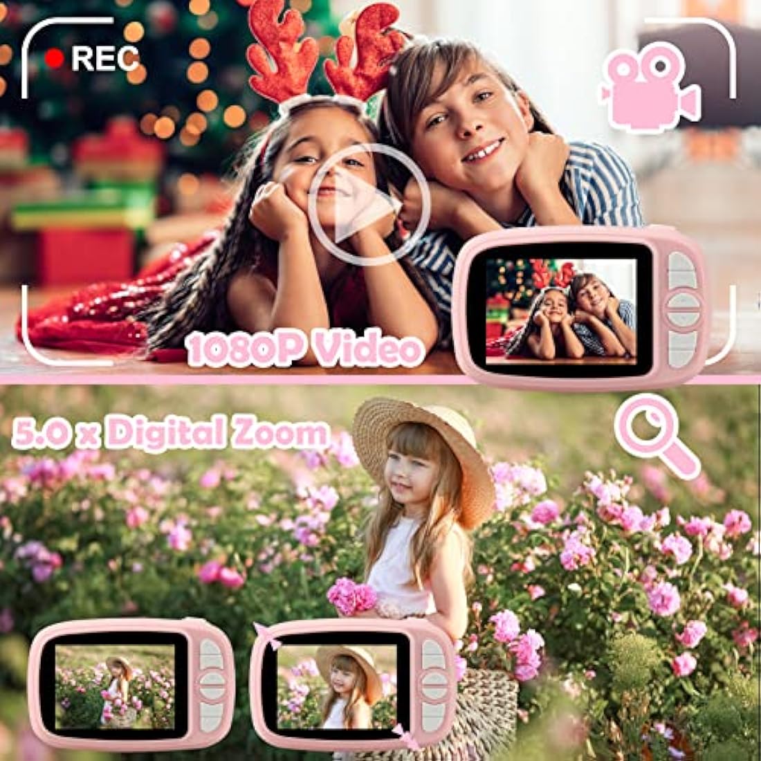 GlobalCrown Instant Camera for Kids,Camera Instant Print 3.5 Inch Screen Video Child Digital Print Photo Gifts for Boys Girls (Included 4 Rolls of Printing Paper and 32GB Card)