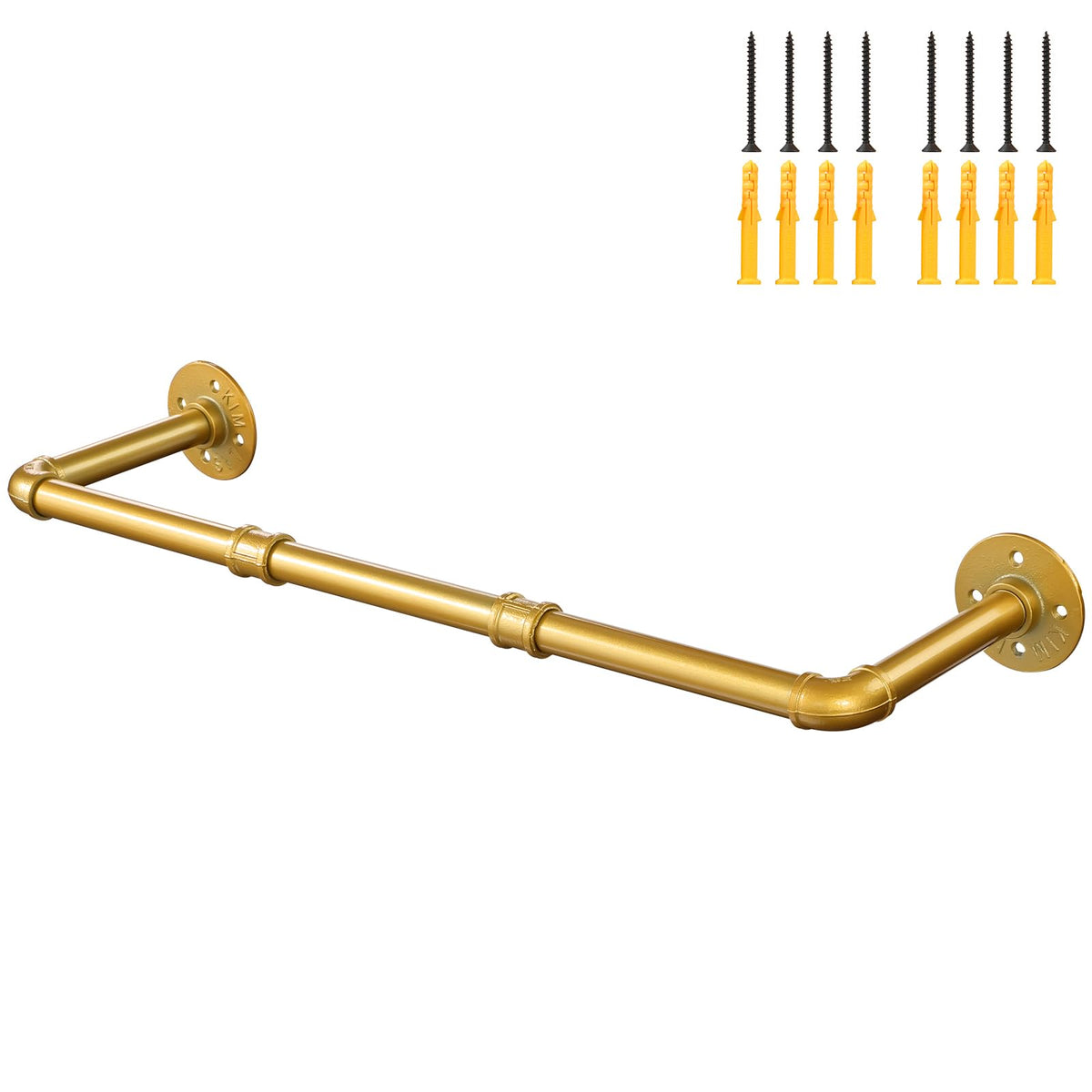 Ihomepark Industrial Pipe Gold Clothing Rack, 74 cm Wall Mounted Gold Iron Garment Clothes Bar, Heavy Duty Metal Hanging Rod for Retail Display