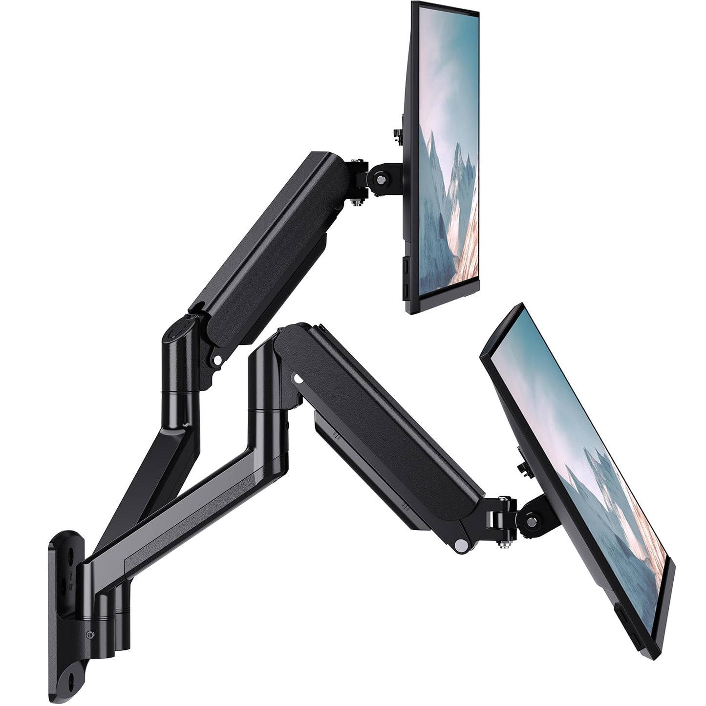 WALI Dual Monitor Wall Mount for Screen up to 32 Inch and 10 kg, Fully Adjustable Double Gas Spring Monitor Arm with Tilt Swivel Rotate, Arm Max