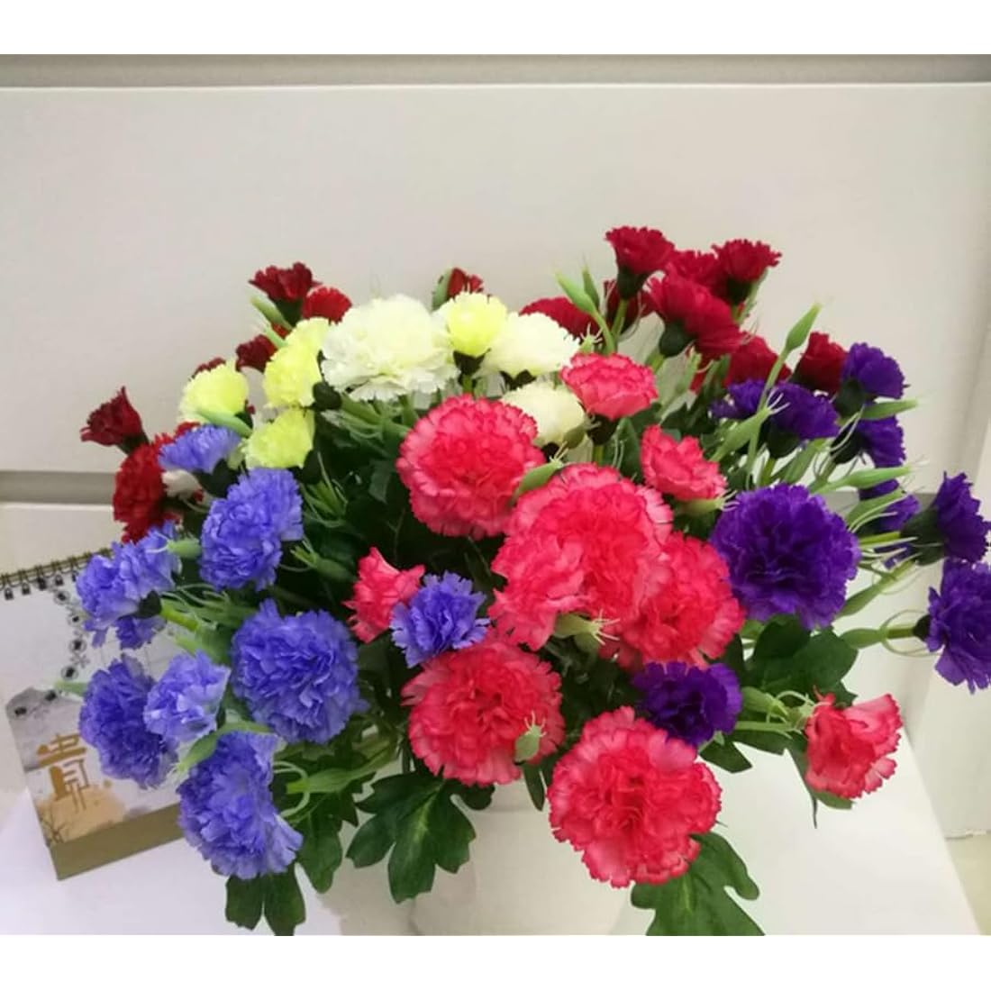 Rikyo 11 Inch Bouquets 10 Stem Rose Red Carnations,Outdoor UV Resistant No Fade Artificial Flower,Mini Carnation Silk Petals Fake Flowers Forever Plants for Photo Props Home Party and Wedding Decor