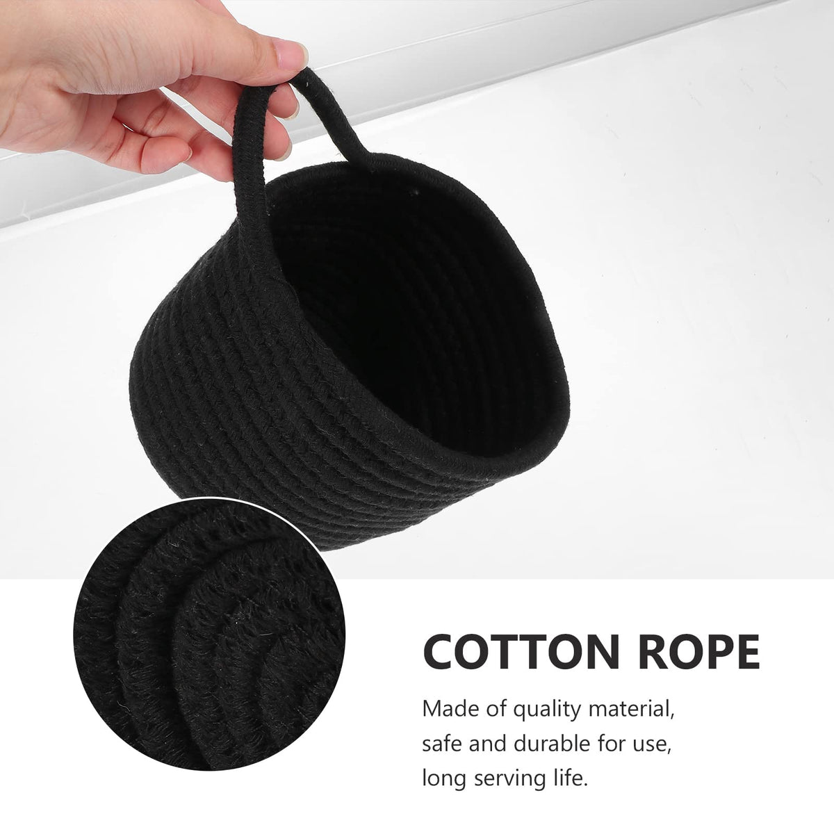 Small Wall Hanging Storage Baskets: 2PCS Cotton Rope Woven Basket - 9 x 7 inch Foldable Wall Door Hanging Organizer with Handle for Flower Plants