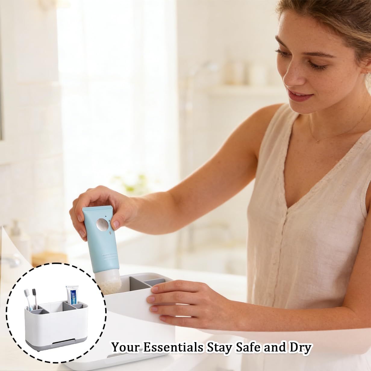 Toothbrush Organiser for Bathroom Counter, Durable Toothbrush Holder with Ventilated Base, Space Saving Tooth Brush Holder