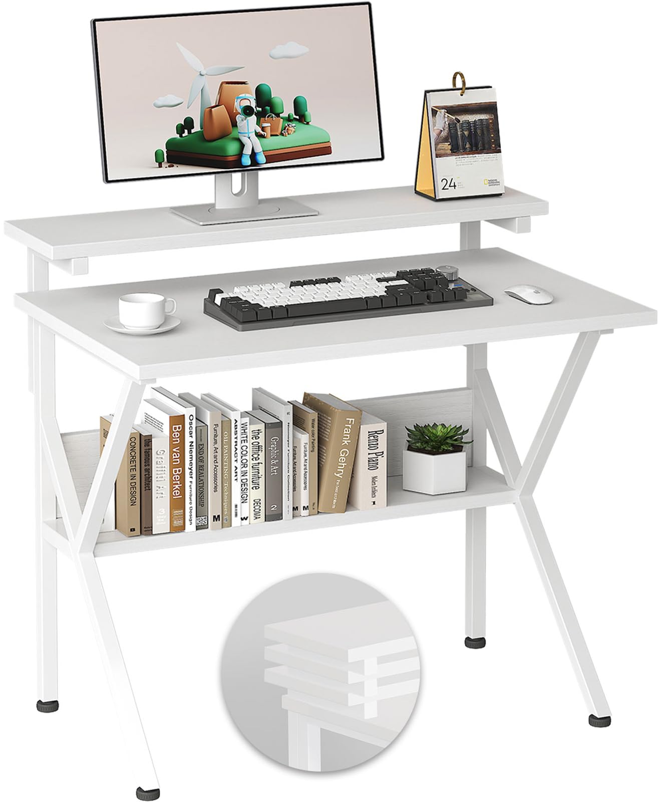 COTUBLR 70 x 48 cm Desk, Small Computer Desk for Small Spaces, Gaming Desk with Adjustable Monitor Stand, Modern Simple Style Compact Desk