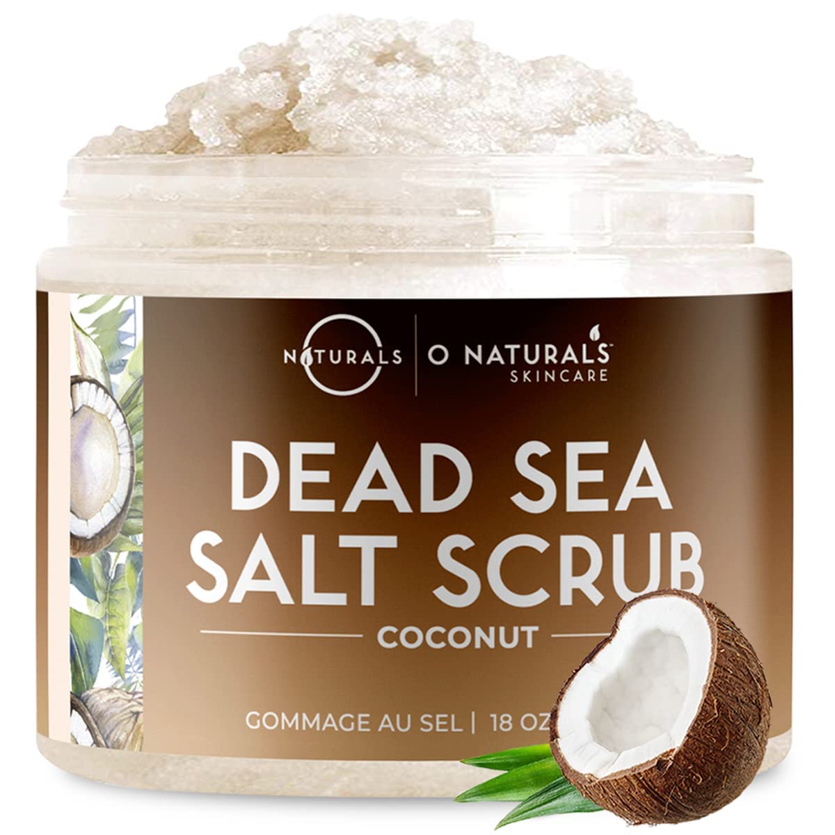 O Naturals Coconut Dead Sea Salt Body Scrub ? Natural Body Exfoliator Scrub, Skin Exfoliating Products for Body & Feet, Foot Exfoliator Scrub,