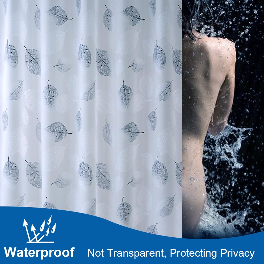 Lkw Ogechi Shower Curtain Black Leaves 200/220/240 CM Drop, PEVA Bathtub Curtains for Wet Room 180x220 cm, Antimould and Waterproof Bathroom Curtains