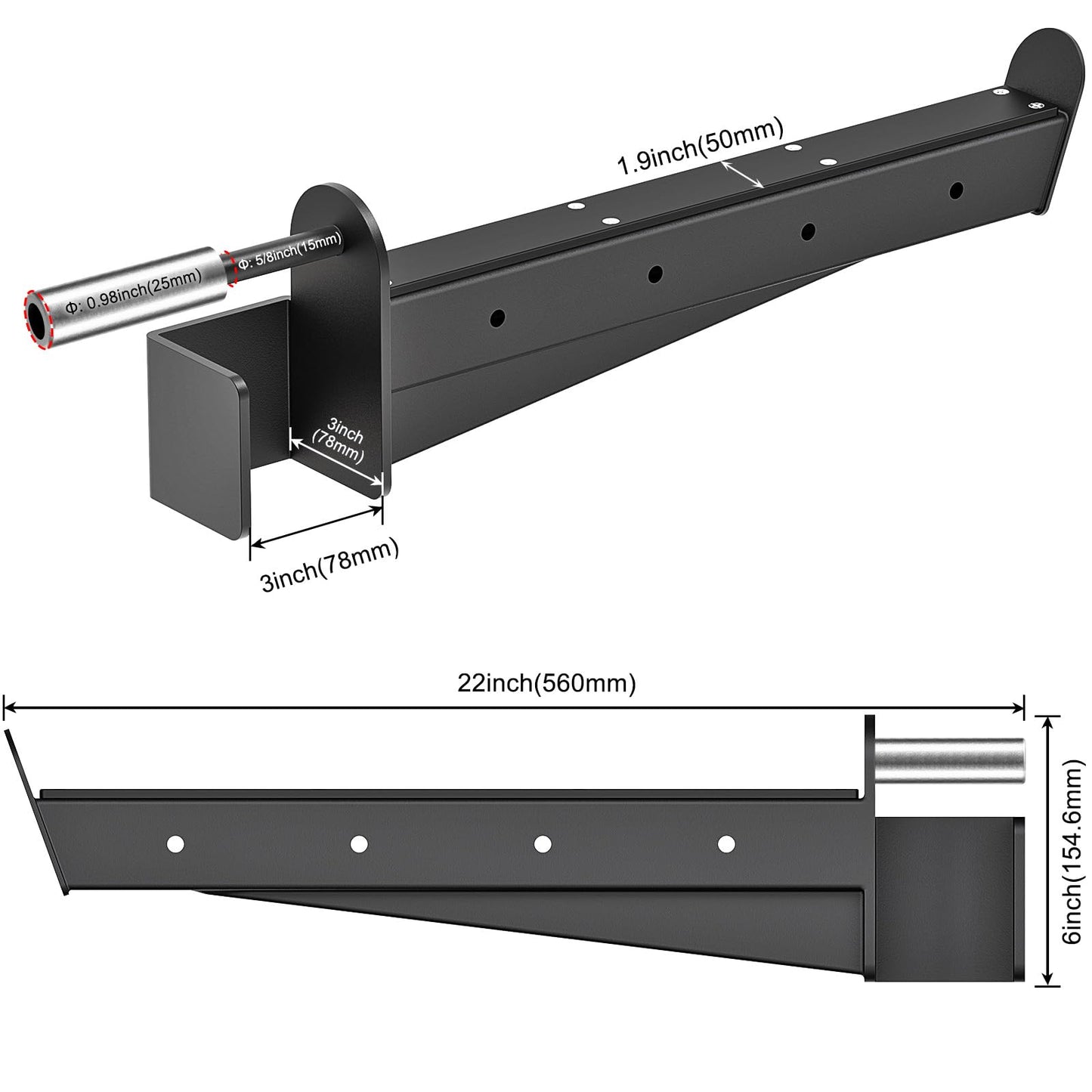 Kipika Safety Spotter Arms for 3" x 3" Power Racks with 5/8" & 1" Holes - Heavy Duty Barbell Safety Catches with Rubber Pad - Adjustable and Easy to