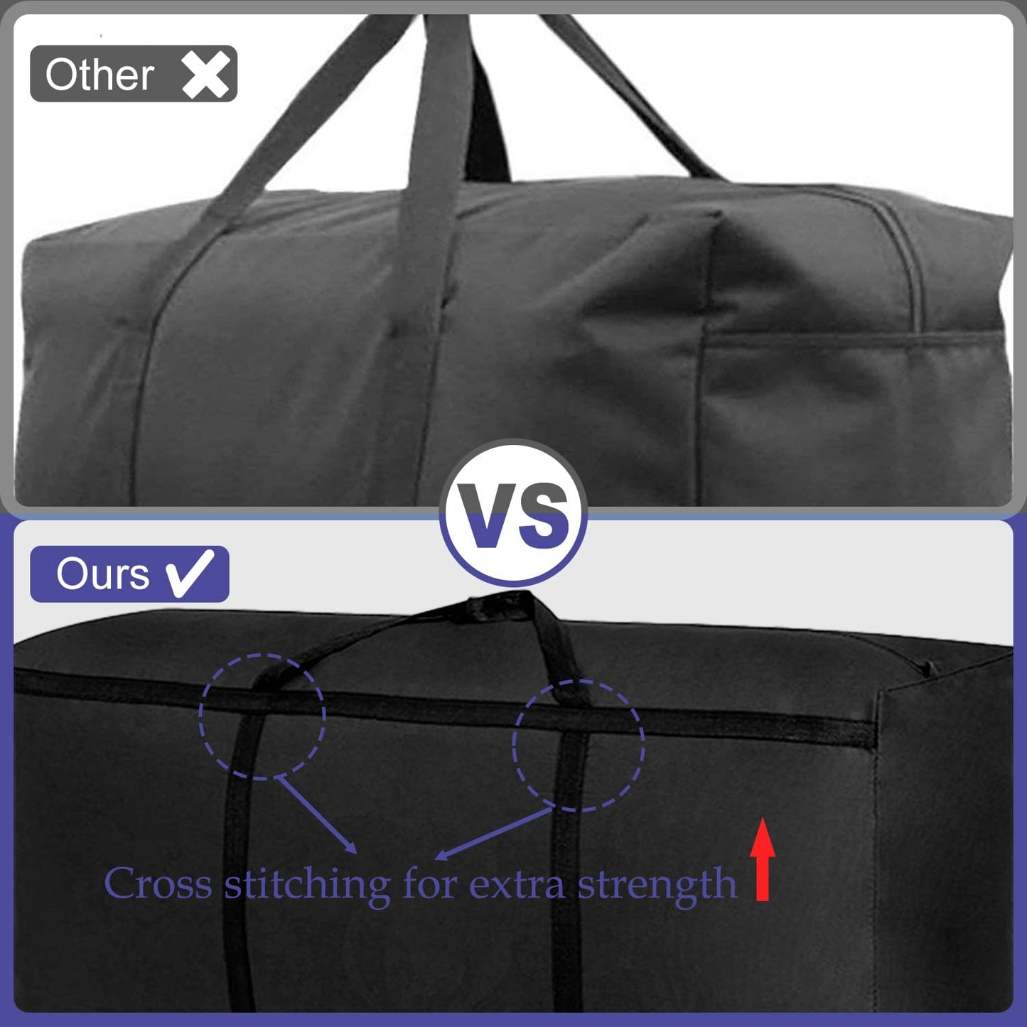 Kongming Pack of 2 180L Storage Bag XXL Waterproof Oxford Black Extra Large Moving Bags with Zip Handle for Duvets Cushions Clothes Bedding Storage
