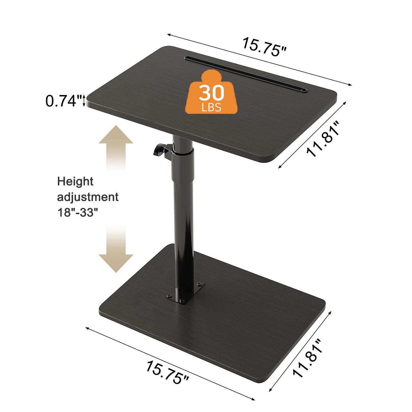 CAIYUN C Shaped Side Table, Height Adjustable Swivel 360° Rotating, Black End Table Set of 2 for Small Spaces