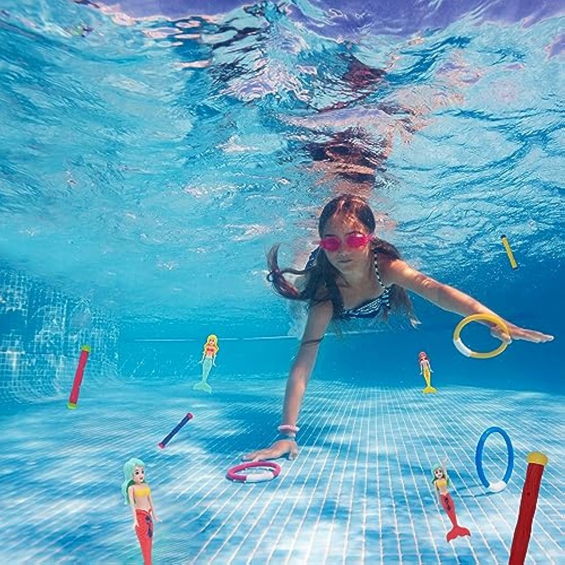 TOPWAYS Pool Diving Toy Set 8 Diving Mermaids Diving Torpedoes Swimming Underwater Pool Training Toys Diving Games Training Children's Gifts