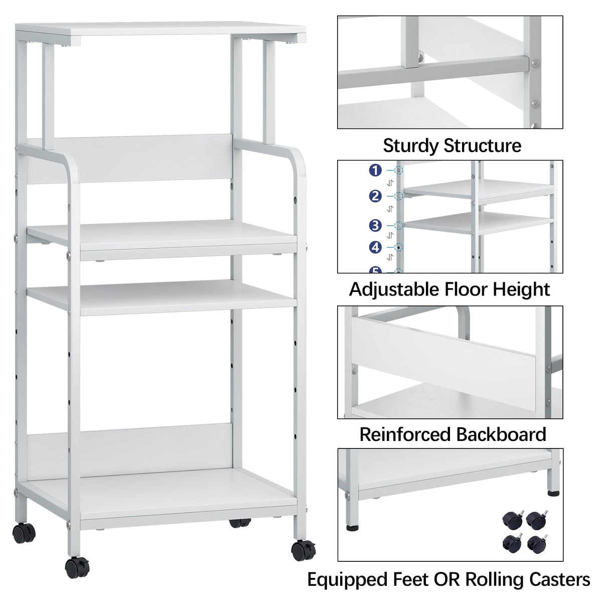 4-Tier Printer Stand, Large Printer Table on Wheels, Movable Printer Stand