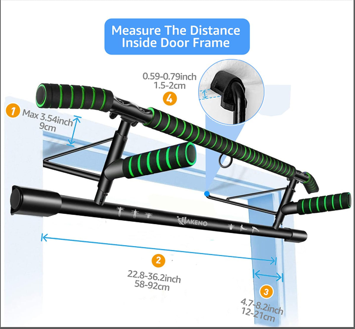 Pull Up Bar Doorway Fitness Chin-Up Bar Frame for Home Gym Exercise with Shortened Handle Bar Training Straps Set
