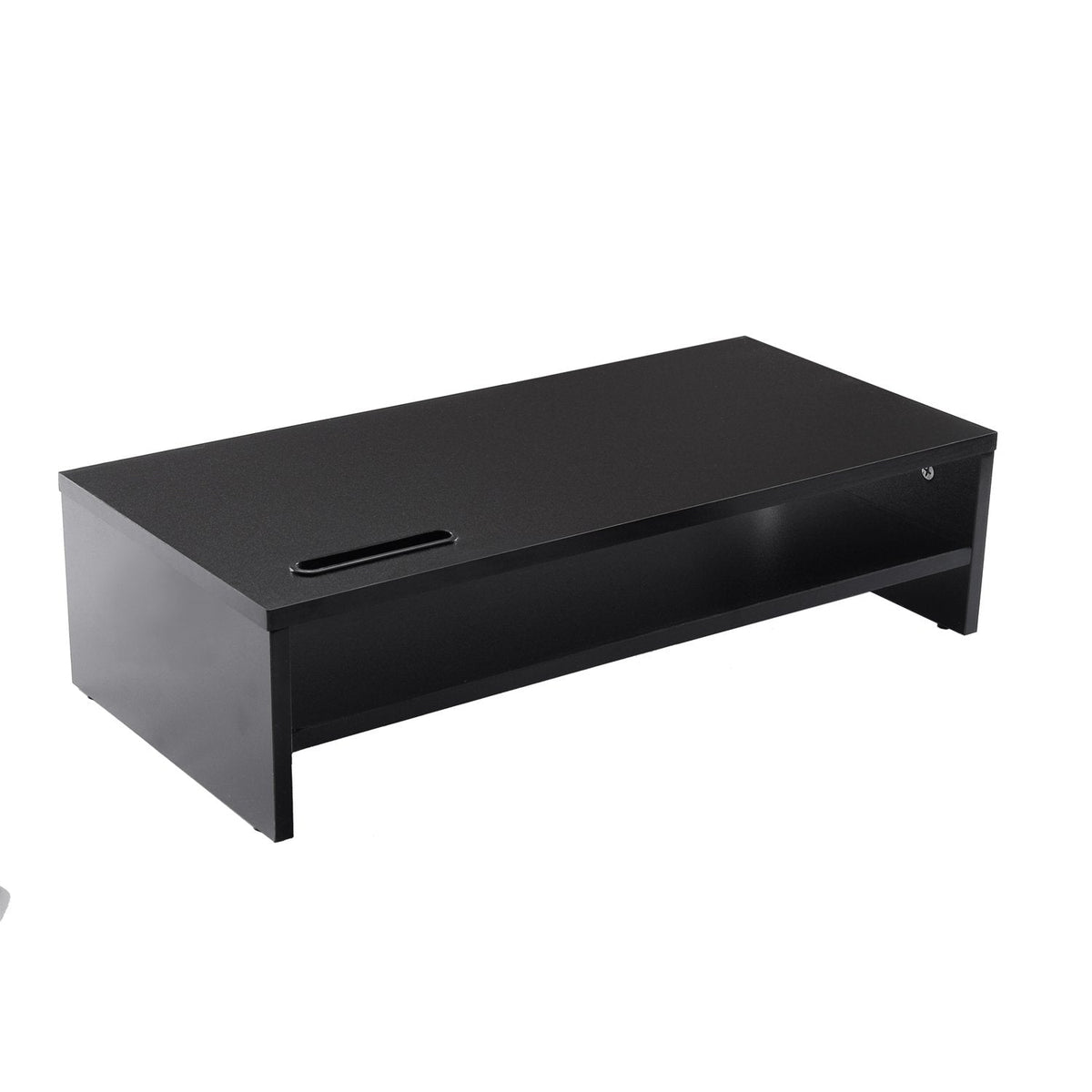 Ttap Black Wooden Monitor Two Shelf Stand Computer Laptop TV Screen Riser Desk Organiser 54cm L x 24.5cm D x 14.4cm H (with Smartphone holder)