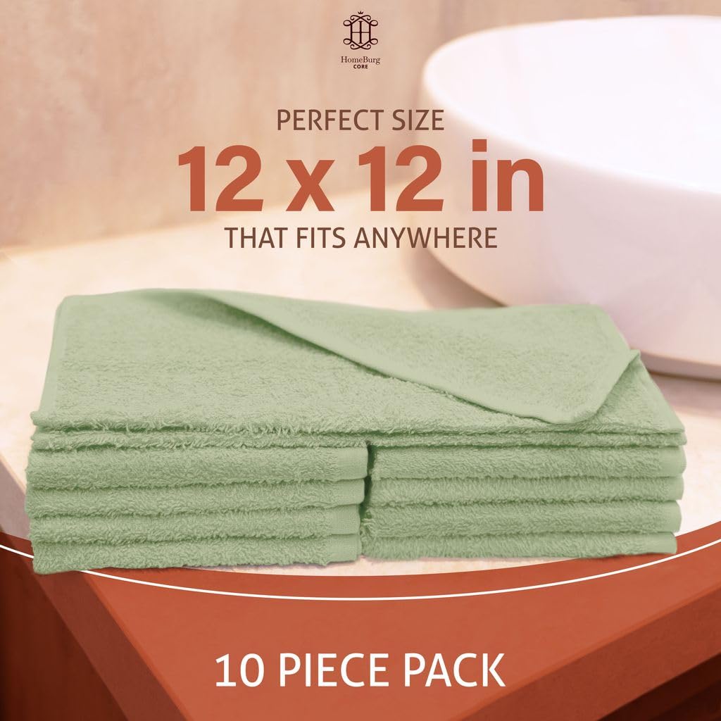 HomeBurg CORE 10-Piece Cotton Washcloths for Bathroom and Kitchen