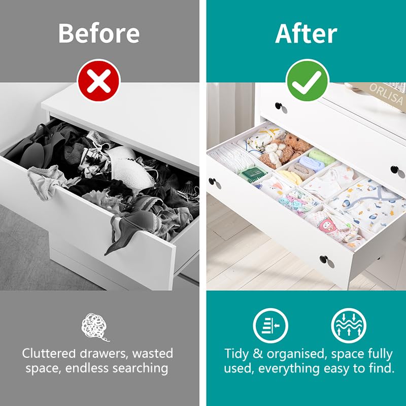 ORLISA Drawer Organizer Clothes-Dresser Organizer for Nursery-Compatible Baby Clothes Organizer and Storage & General Nursery Organization or Dresser