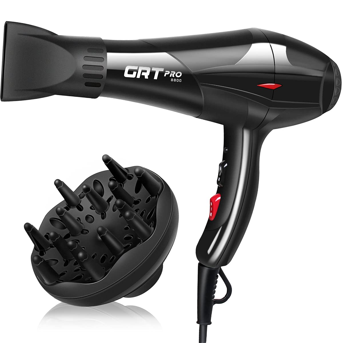 Professional Hair Dryer 3500W Ionic Hairdryer AC Motor Blue Light Anion with 1 Diffuser & 2 Nozzles Accessories, Overheating Protection 2 Speeds 3