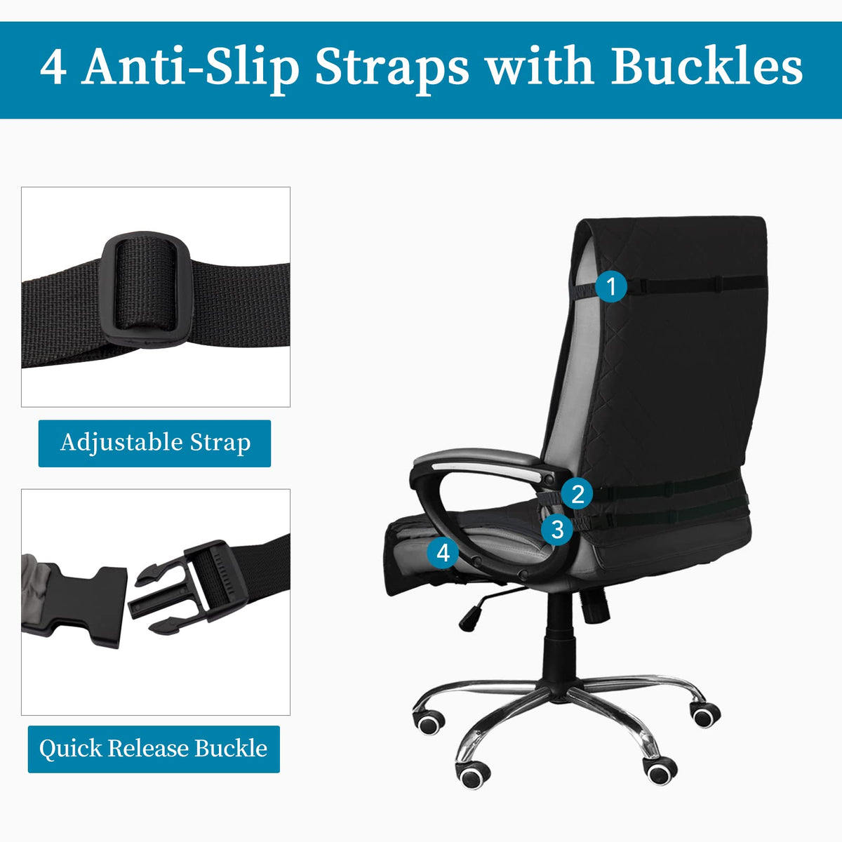 Easy-Going Quilted Microfiber Office Chair Cover with Soft Memory Foam Seat Cushion Water Resistant Desk Computer Chair Slipcover Anti-Slip Chair