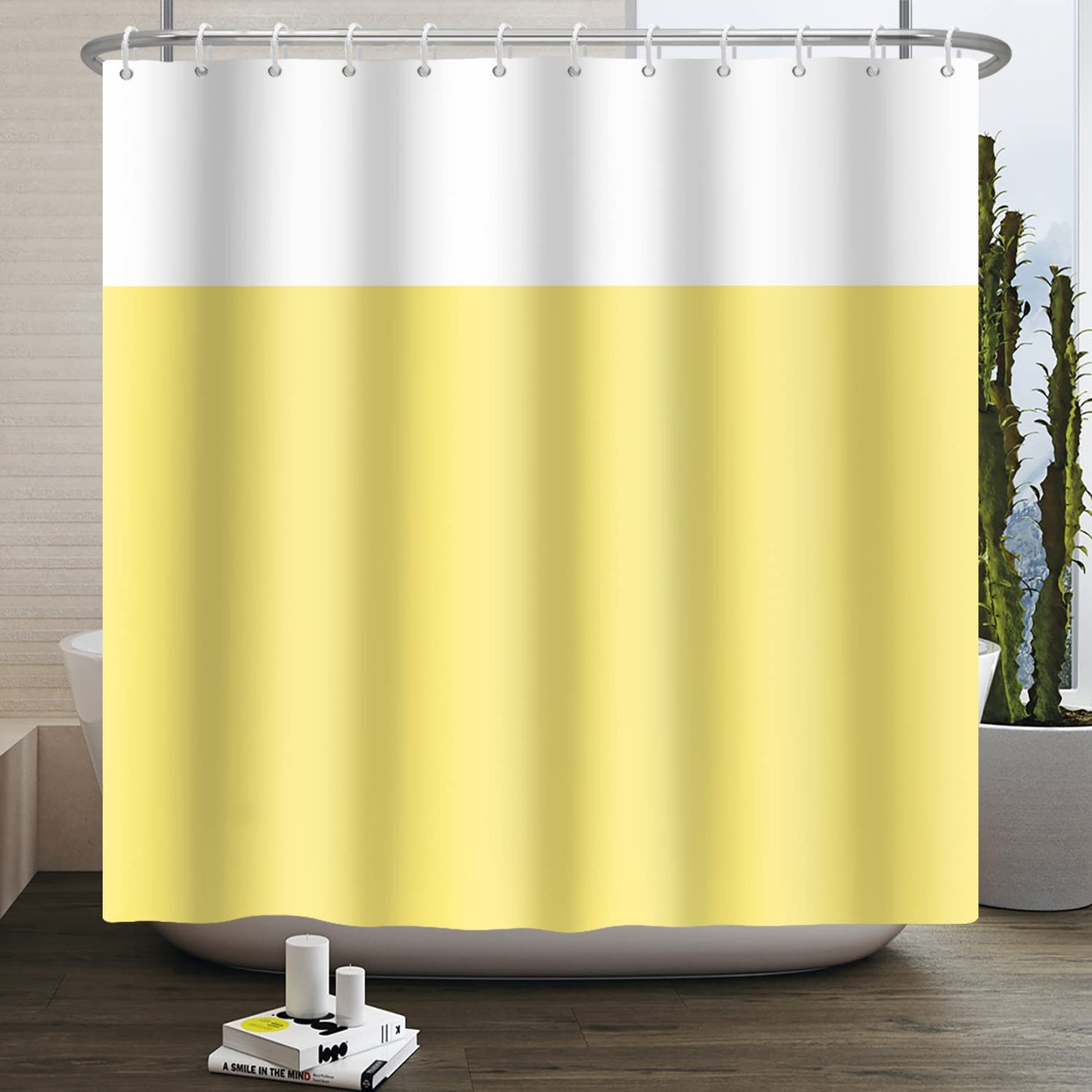 SDOTPMT 41x63inch Yellow White Bicolourable Shower Curtain Minimalist Theme Bath Curtain Classic Traditional Plain Color Bathtub Curtain for Bathroom