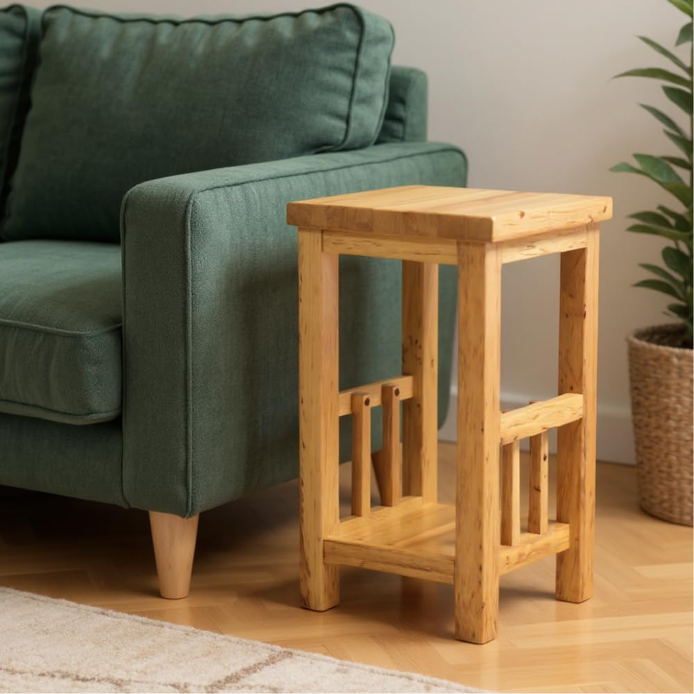 GROF GROFurniture 100% Oak End Table Slim Side Table for Drinks, Coffee, Magazines - Ready Assembled Side Table for tight space in Living Room
