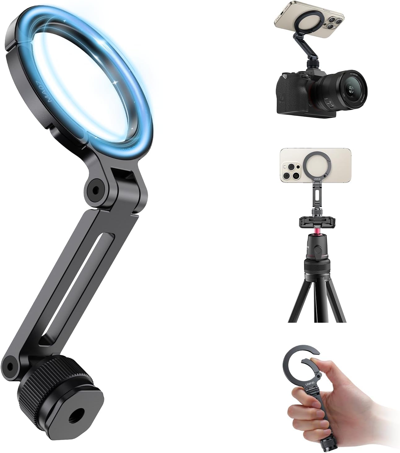 ULANZI MA07 Magnetic Phone Tripod Mount, Aluminum Camera Phone Mount with 1/4" Screw, Metal Adapter with Cold Shoe for Digital Camera, Copatibale with