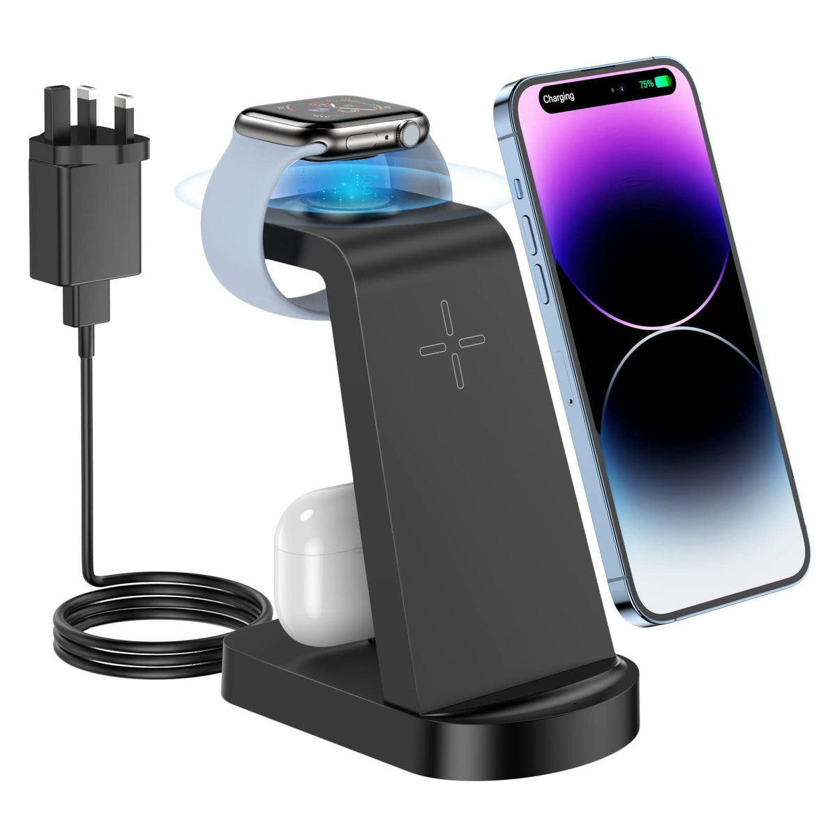 Wireless Charger, CKCN 3 in 1 Fast Wireless Charging Station for i Phone 14/13/12/11 Pro Max/XS, Phone Watch Charger for Apple Watch 8/7/SE/6/5/4/3/2,