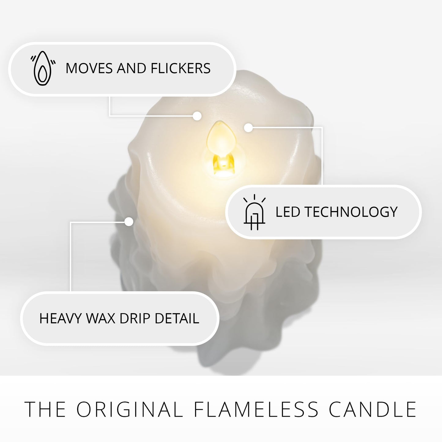 Luminara White Heavy Wax Drip Flameless LED Pillar Candle, Real Wax, Timer Function, 2.5 x 6.5 inch