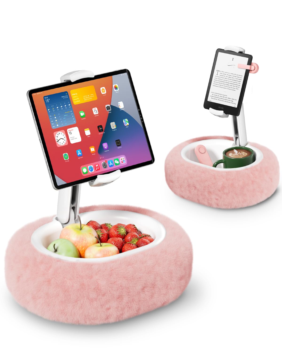 Viozon Kindle Holder, Tablet Pillow Stand, Compatible with 4-11" Tablet/Phone with Snack Bowl, Adjustable, Foldable, Kindle Accessories, Idea for