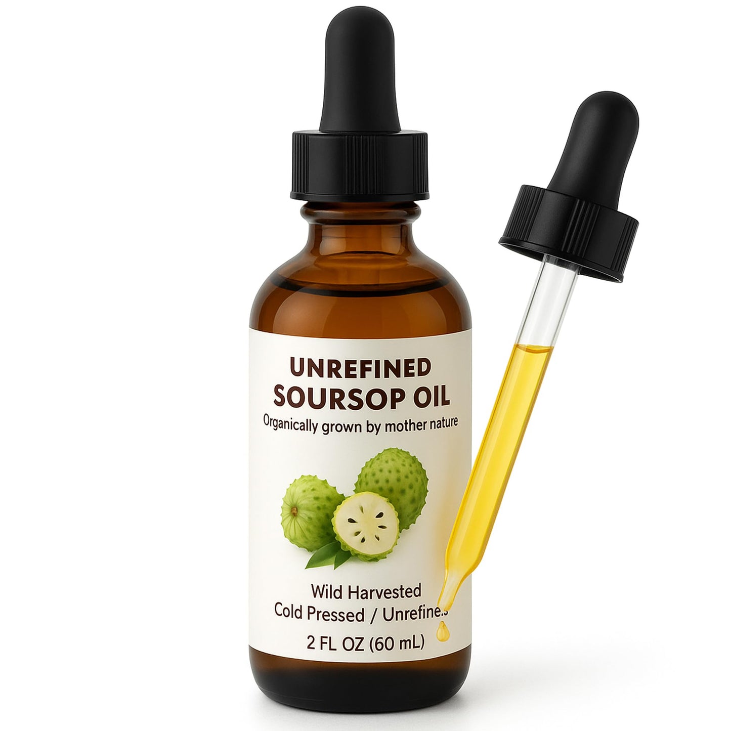 Virgin Organic Soursop Oil (Graviola/Guanabana) ? Cold Pressed, Unrefined, Undiluted, 2 fl oz 60ml | Skin & Hair Care