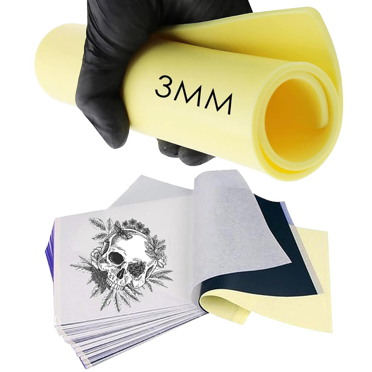 Unihuby 23pcs A4 Tattoo Practice Skin Kit - 3PCS Fake Skin 3mm Tattoos Skins 20x30cm with 20PCS Transfer Paper Tattoo Stencil Tracing Paper Kit for