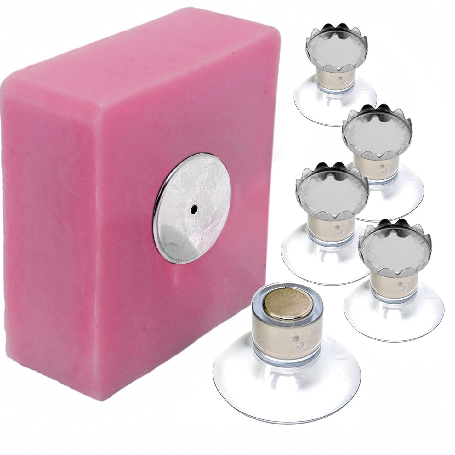 Set of 5 Magnetic Soap Holders with Suction Cup | Simple Design & Powerful Fixing | Stainless Steel | Wall Bracket | No Drilling | Bathroom | Kitchen