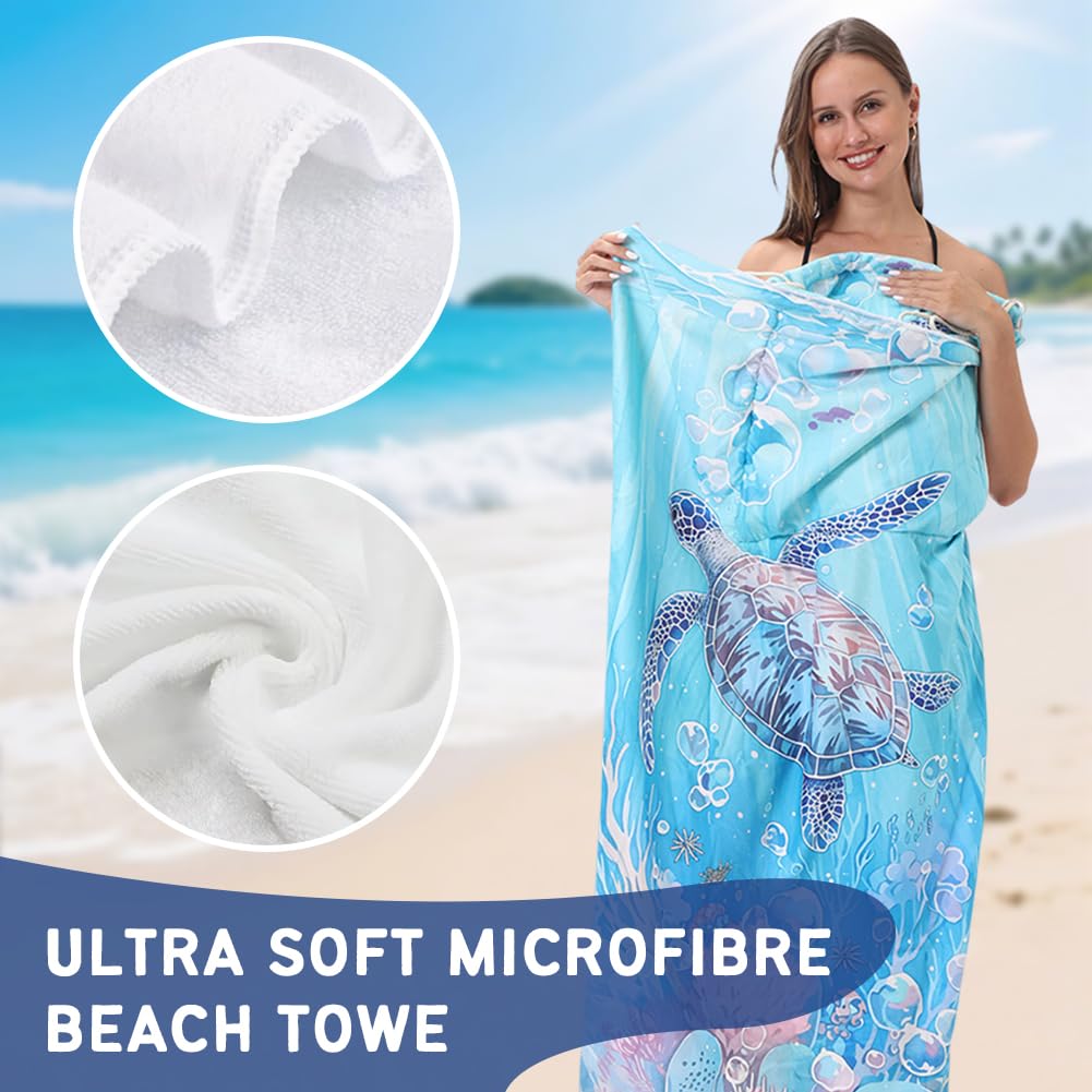Microfiber Beach Towel Sand Free Absorbent Extra Large Travel Towels for Adults Kids Microfibre Towels for Adults with Drawstring Bag 2in1