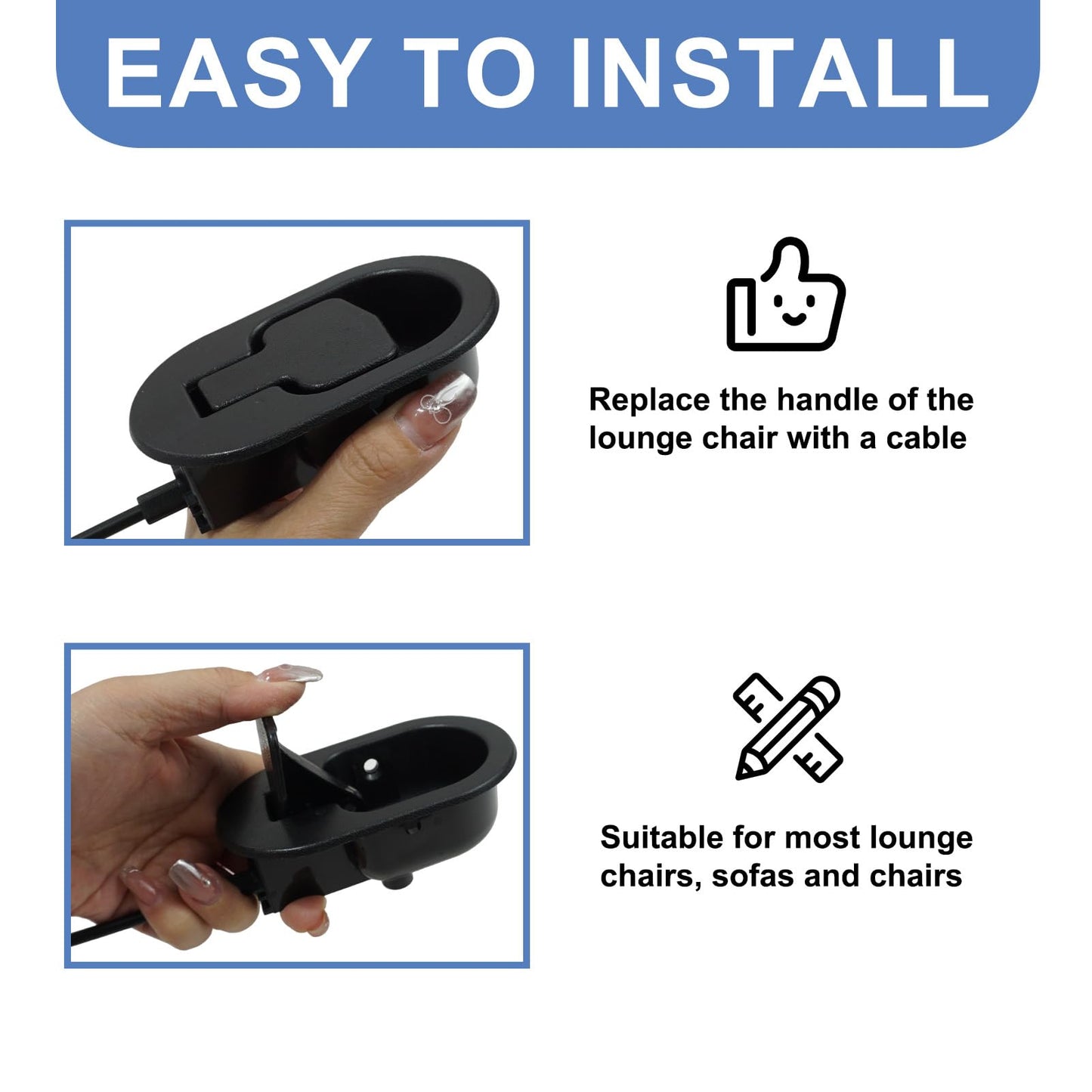 Piaeny Recliner Release Pull Handle with Cable, 4 PCS Universal Recliner Handle Replacement, Metal Replacement Cable