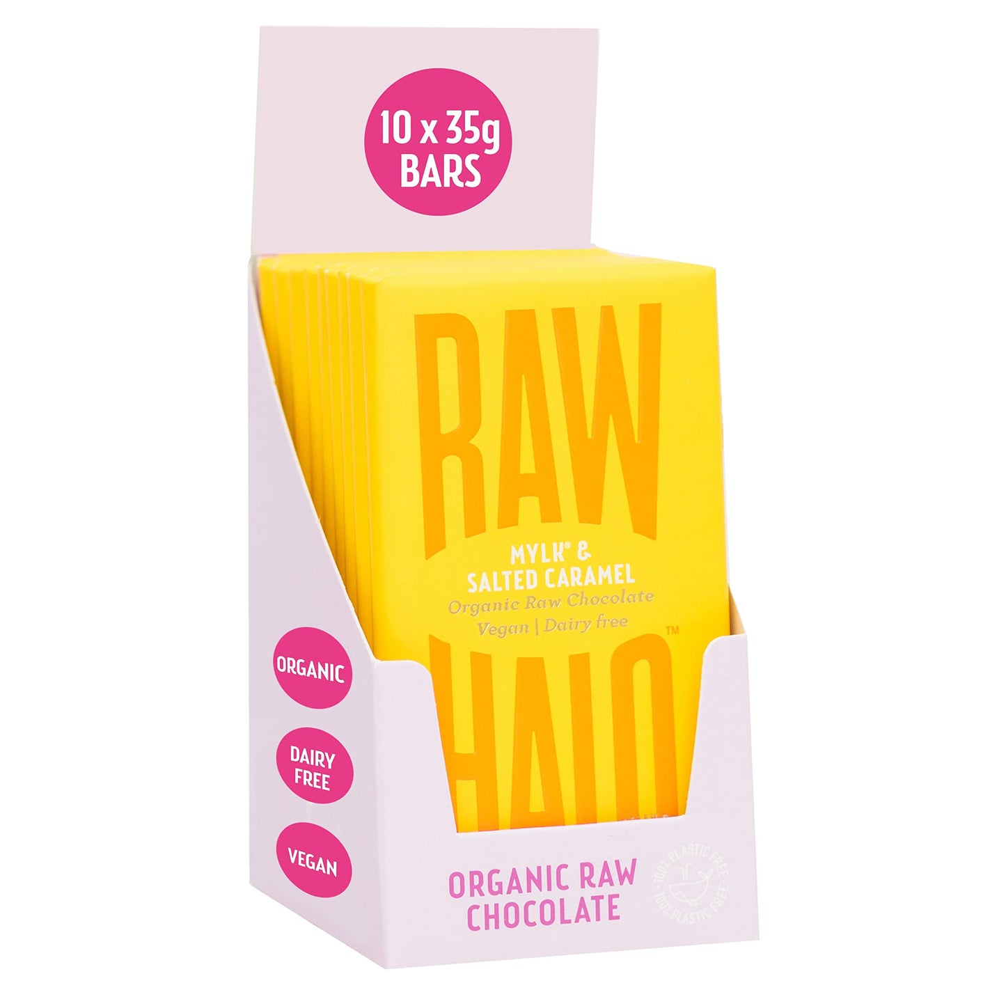Vegan Chocolate Bar - Raw Halo - Mylk & Salted Caramel - 10 x 35g Bars - Organic, Dairy & Gluten Free