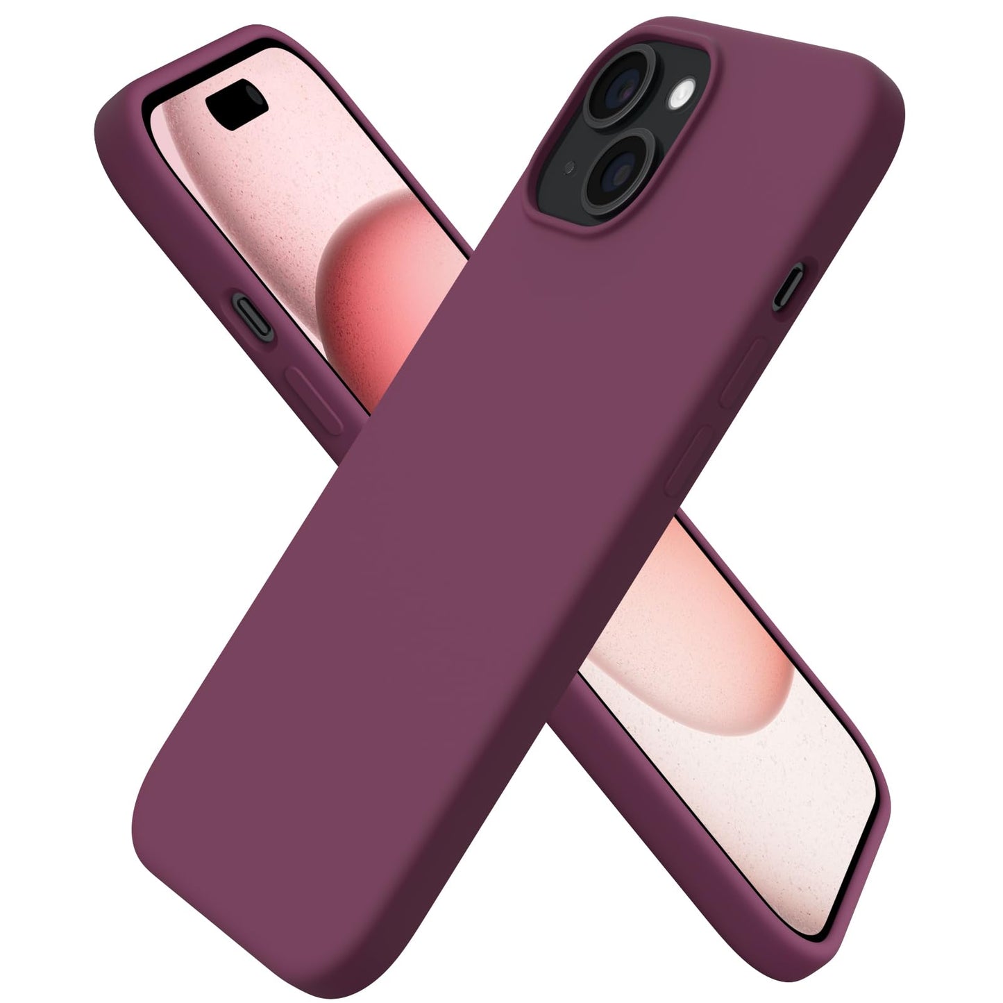 ORNARTO Compatible with iPhone 15 Case 6.1", Slim Liquid Silicone 3 Layers Full Covered Soft Gel Rubber 15 iPhone Case Cover 6.1 inch-Wine Red