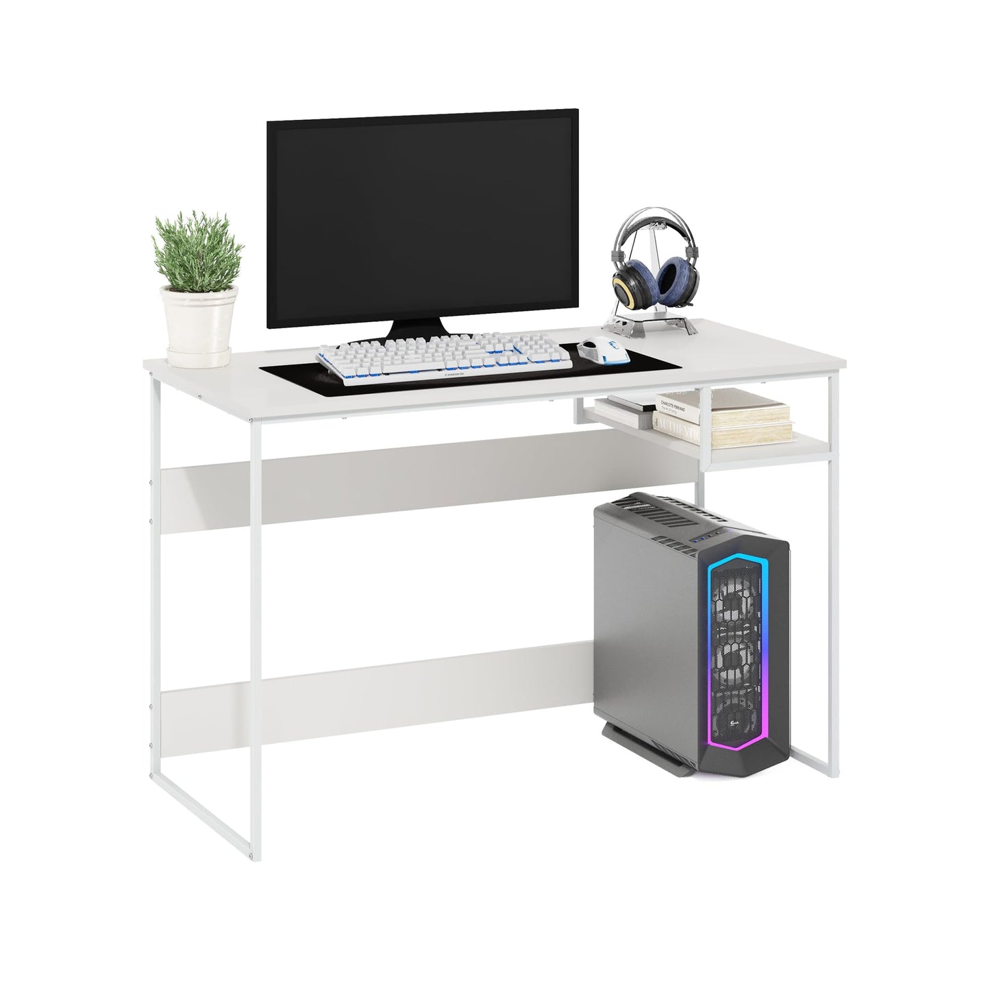 Furinno Moretti Modern Lifestyle Study Desk, 45, Solid White/White