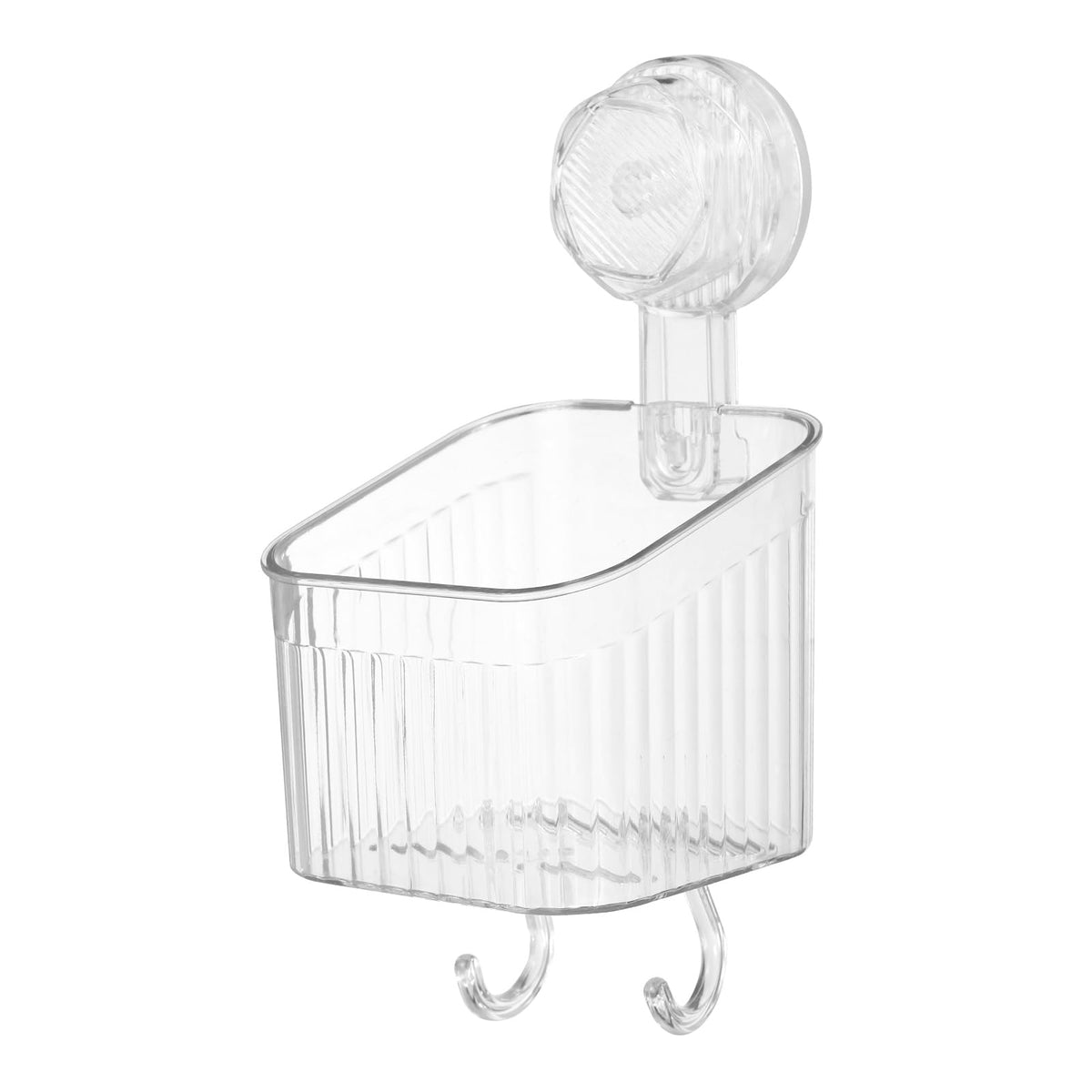 sourcing map 1Pcs Suction Cup Shower Caddy with Hooks, 3.7 Inch Suction Cup Shower Organizer Shelf Wall Mount Dispenser Rack Storage Shelf for