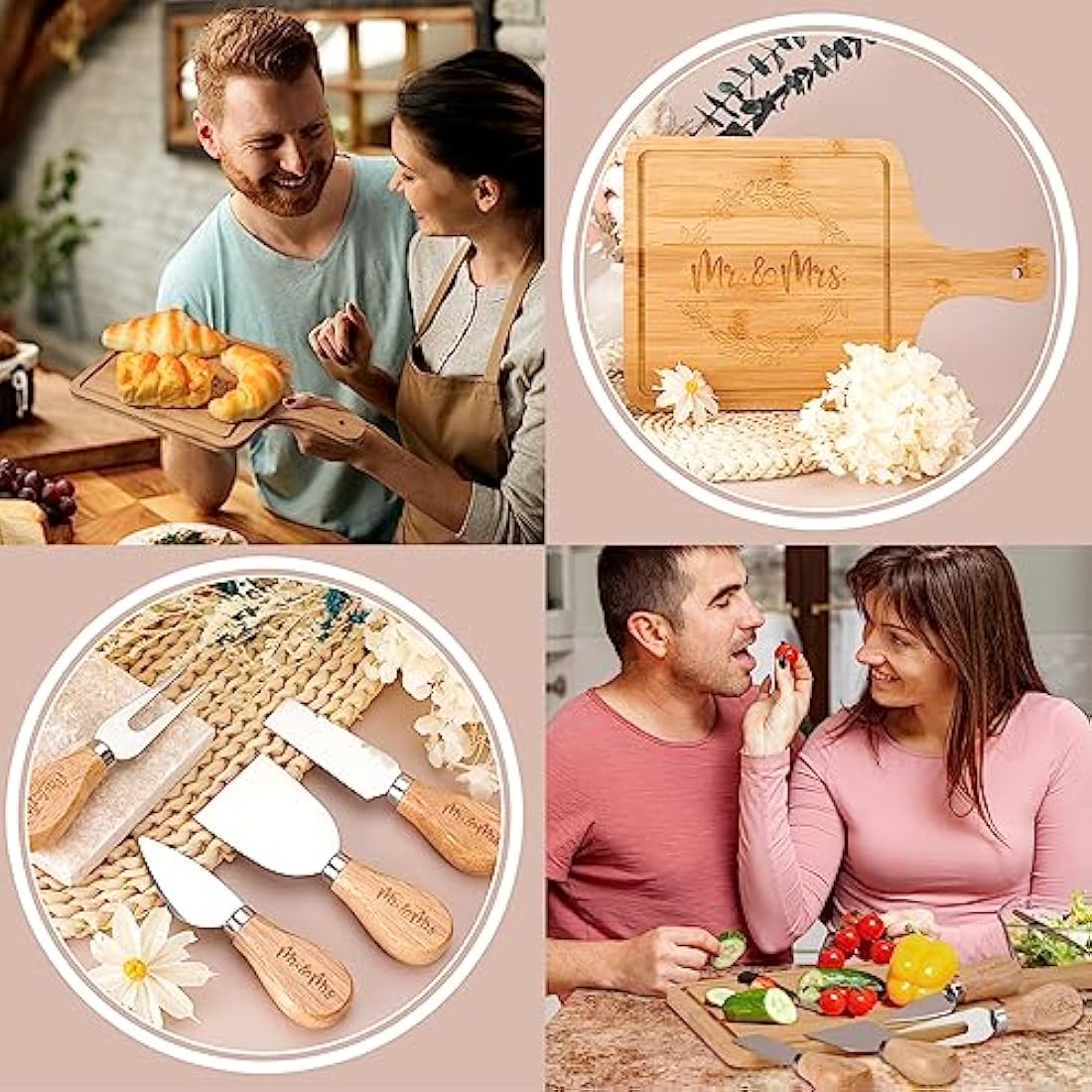 pengtai Wedding Gifts for Couples 2025,Bride Gifts,Newlywed Mr and Mrs Present,Bamboo Serving Board Candle Basket for Husband Wife