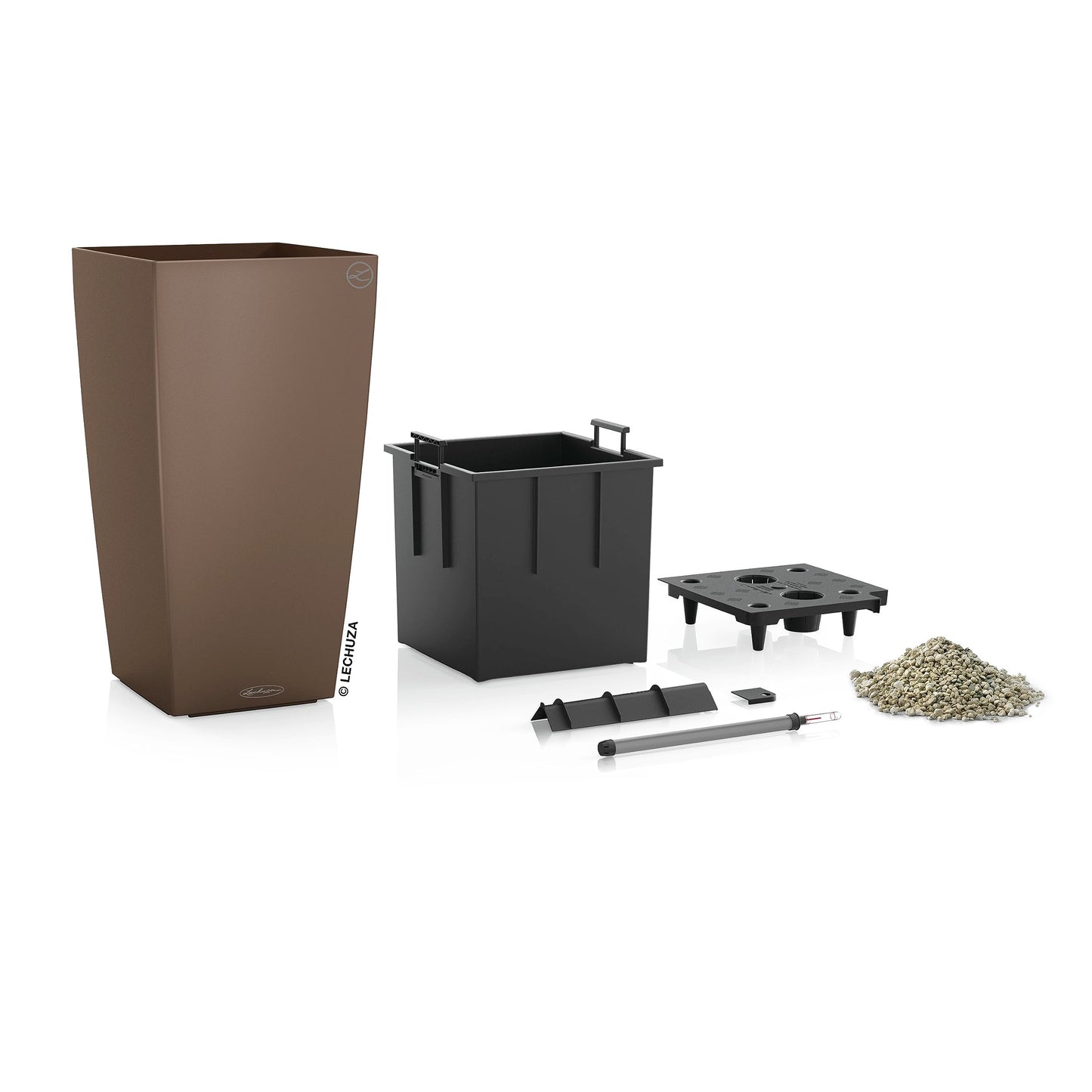 Lechuza CUBICO Color 30 Self Watering Planter Garden Plastic Indoor and Outdoor Flower Plant Pot with Drainage Hole H56 L30 W30 cm Nutmeg