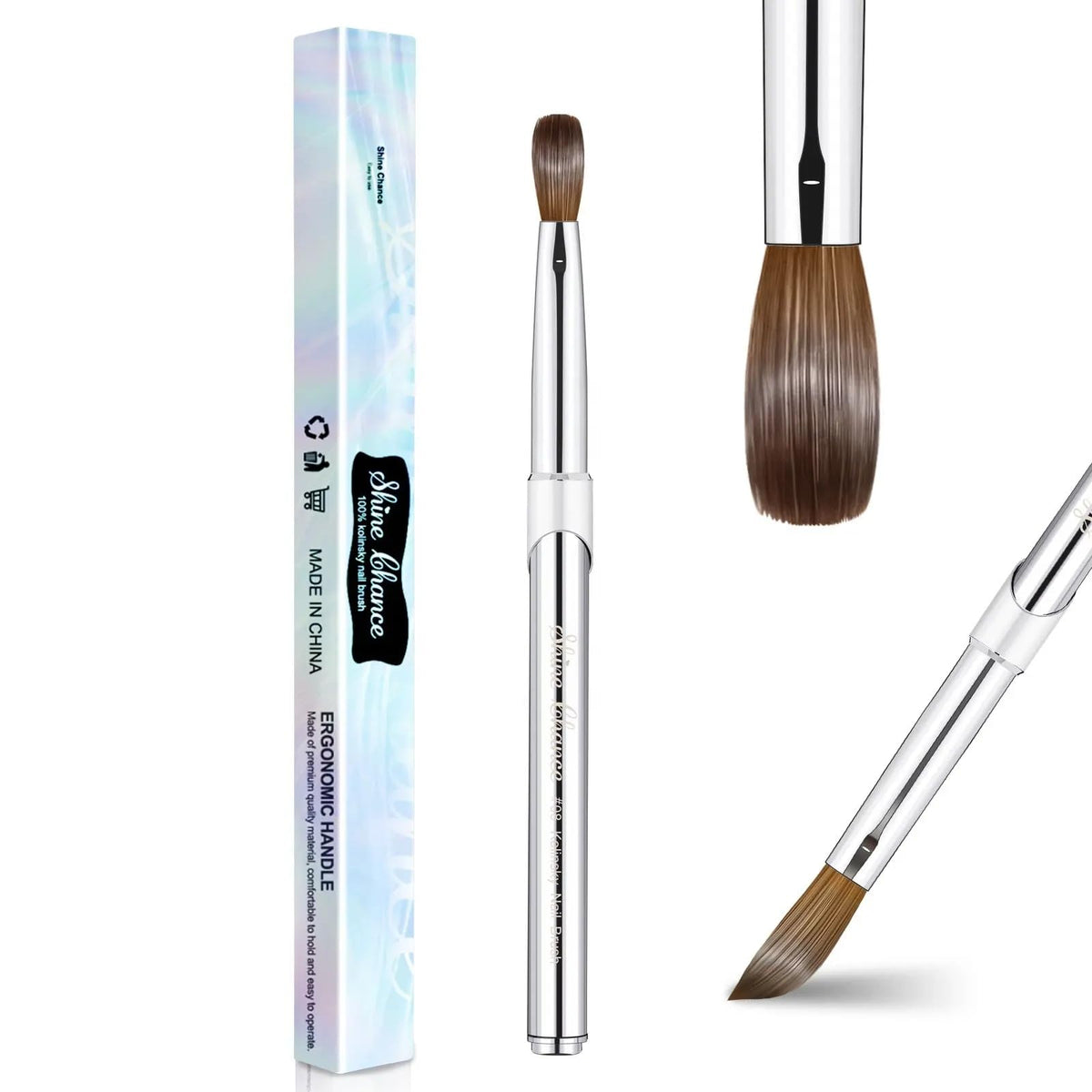 Kolinsky Acrylic Nail Brush KEMEISI 3D Pure Handmade Nail Brushes For Acrylic Application Professional Nail Art Brush (Size 16 Metal)