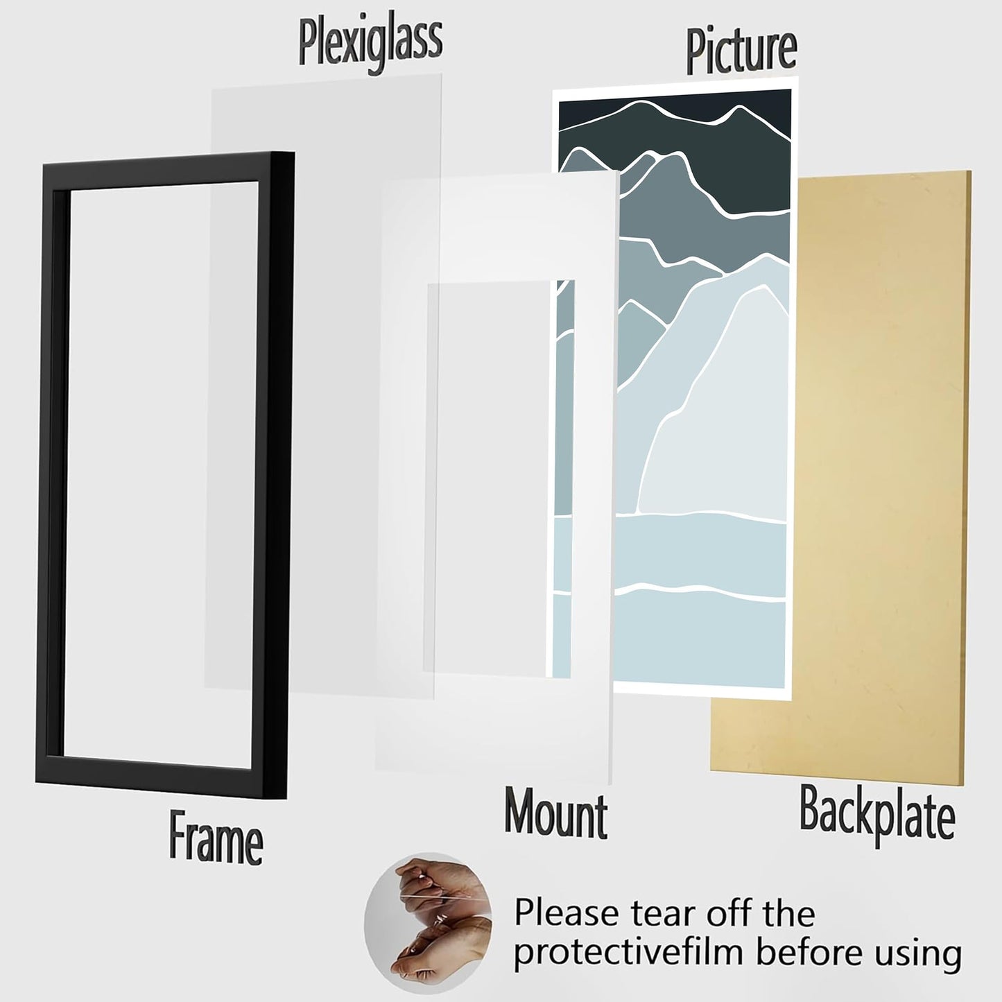 Tinkeps A1 Black Picture Frame - Engineered Wood and Plexiglass, A1 Frame with A2 Mount for A1/A2 Prints, Photos, and Posters, Wall Mountable -