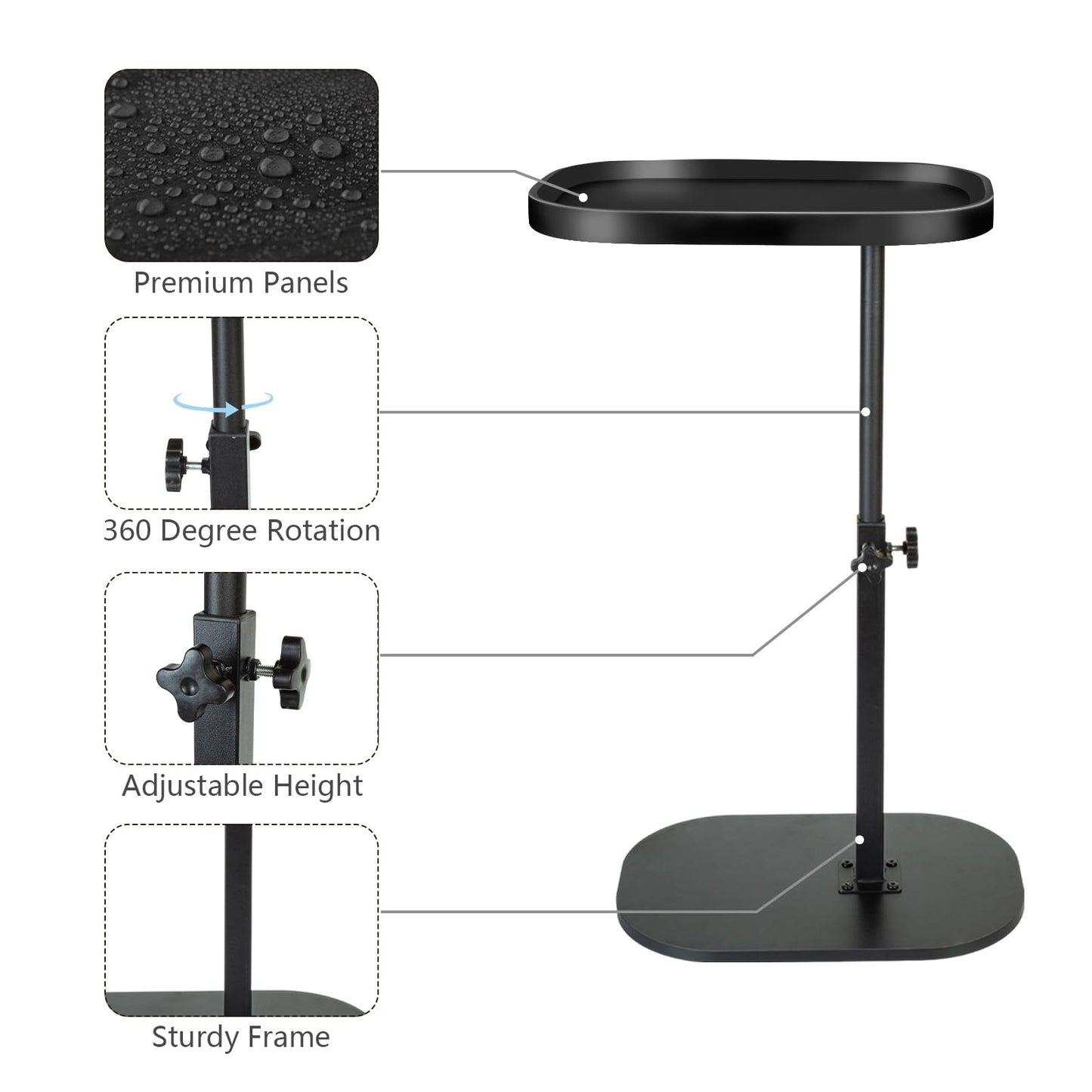 SHEBUYLLI Small C-Shaped Bedside Table, Adjustable with Storage for Living Room & Bedroom, Industrial Narrow Couch End Table (#001Black)