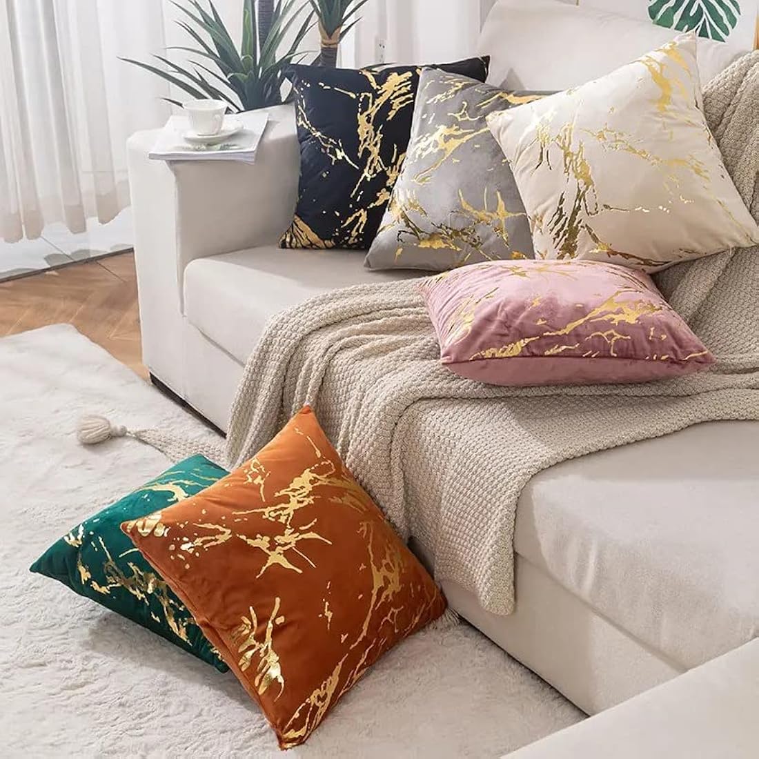 RKAAS HOME Pack of 2 Super Soft Decorative Luxurious Dutch Velvet Square Cushion Covers for Living Room Sofa Couch Bed 45cm x 45cm 18x18 Inches (Pack of 2 - Marble Pattern Green)